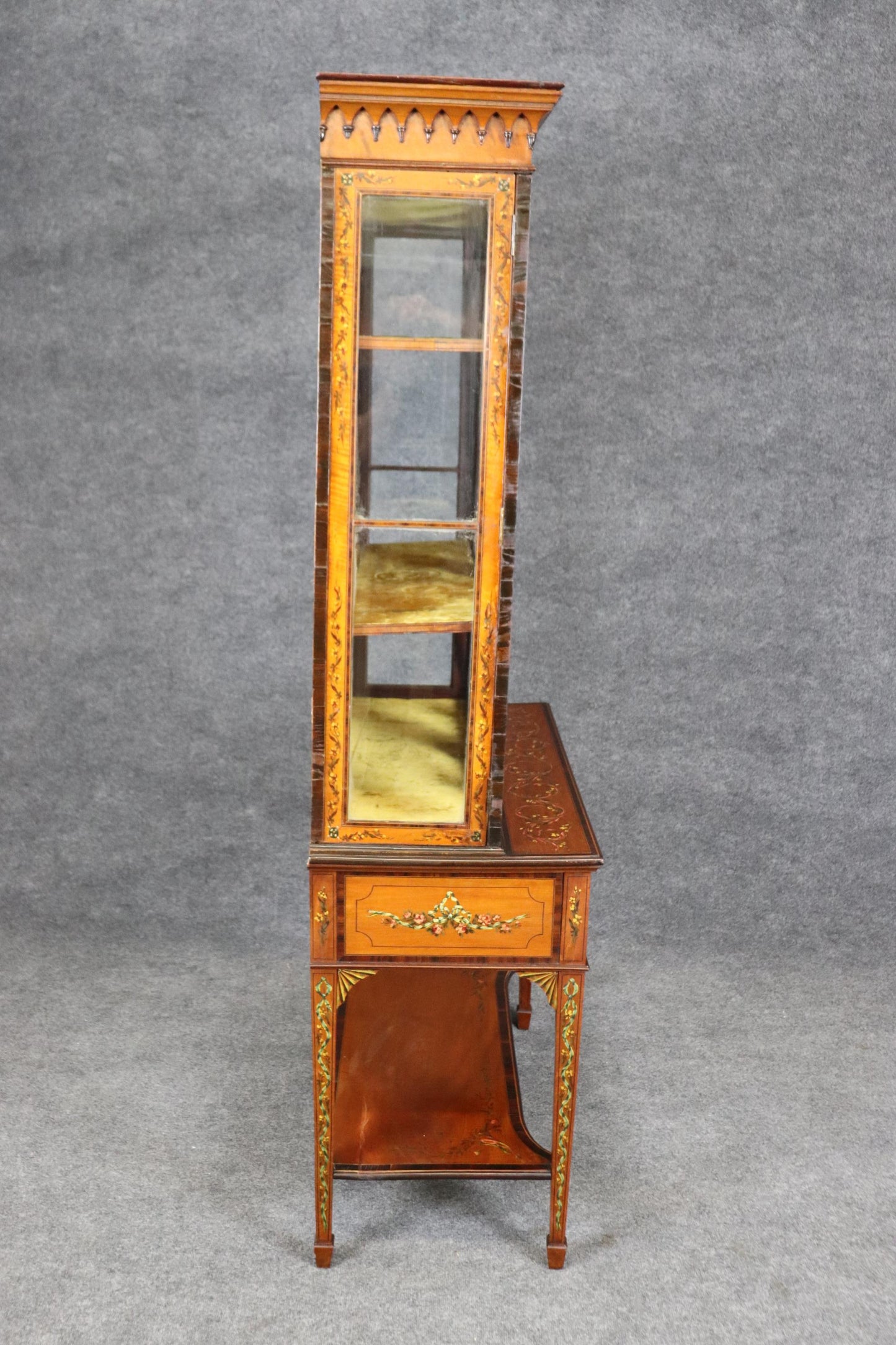 Fine Edwardian Adams Era Walnut and Satinwood Inlaid Vitrine Circa 1900