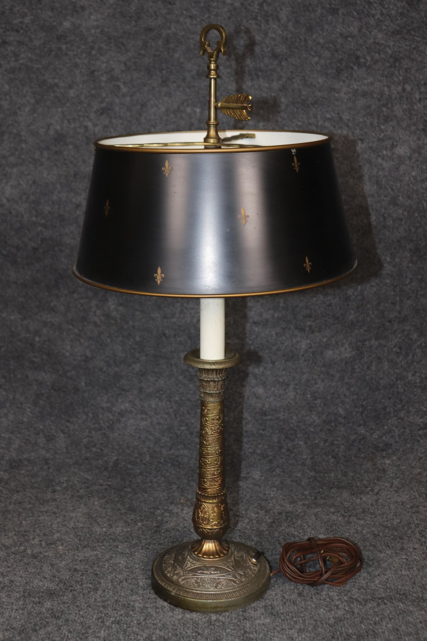 Fine Quality Aged Brass French Table or Bouillotte Lamp with shades