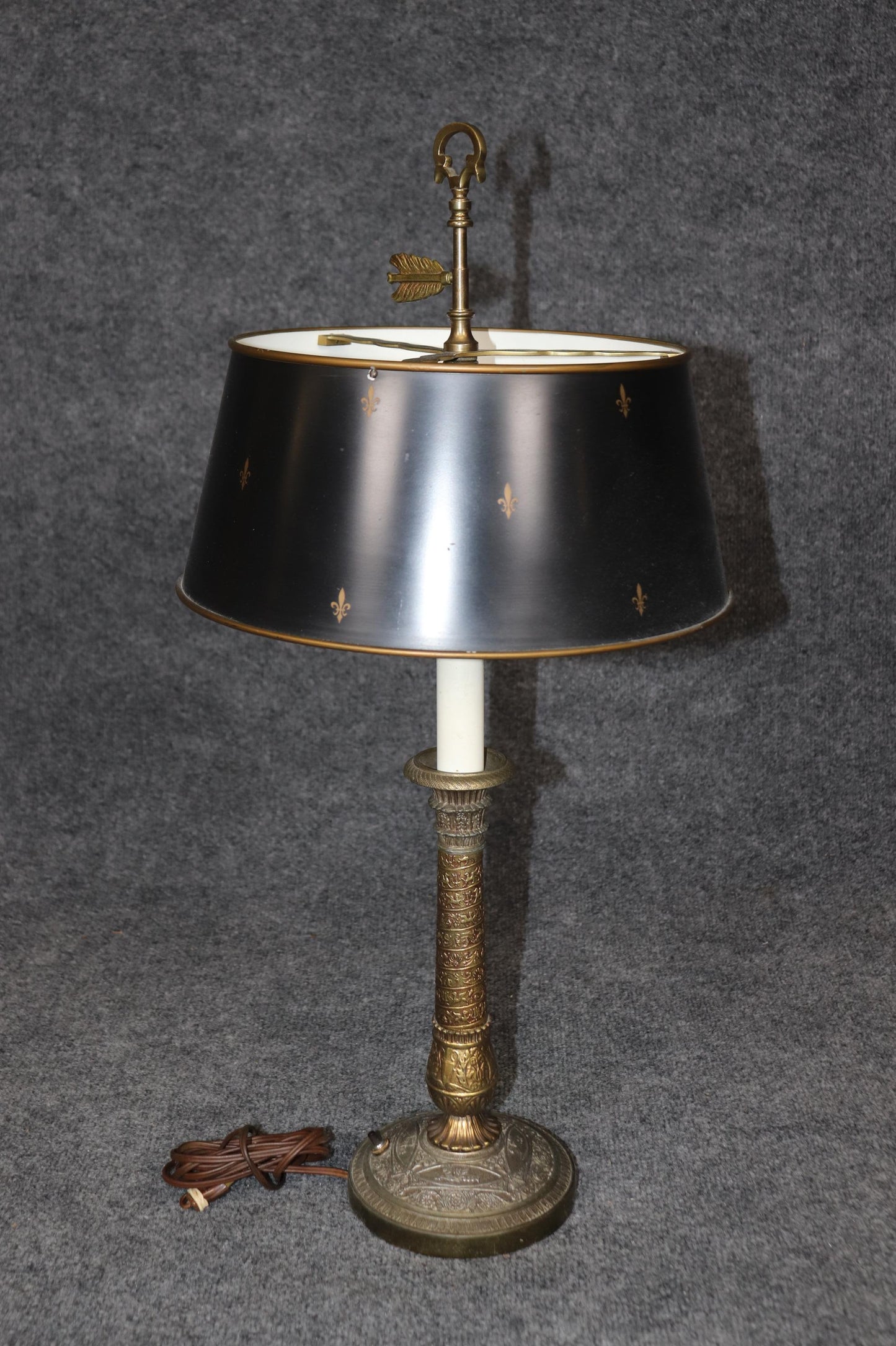 Fine Quality Aged Brass French Table or Bouillotte Lamp with shades