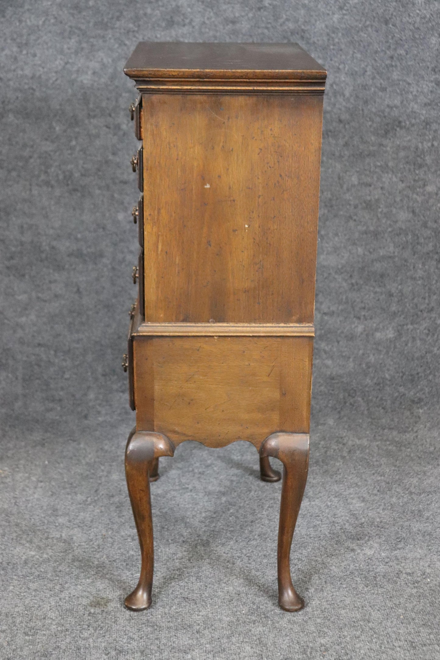 Petite Under 3 Ft Tall Queen Anne Banded Walnut Lingerie Chect or Cabinet