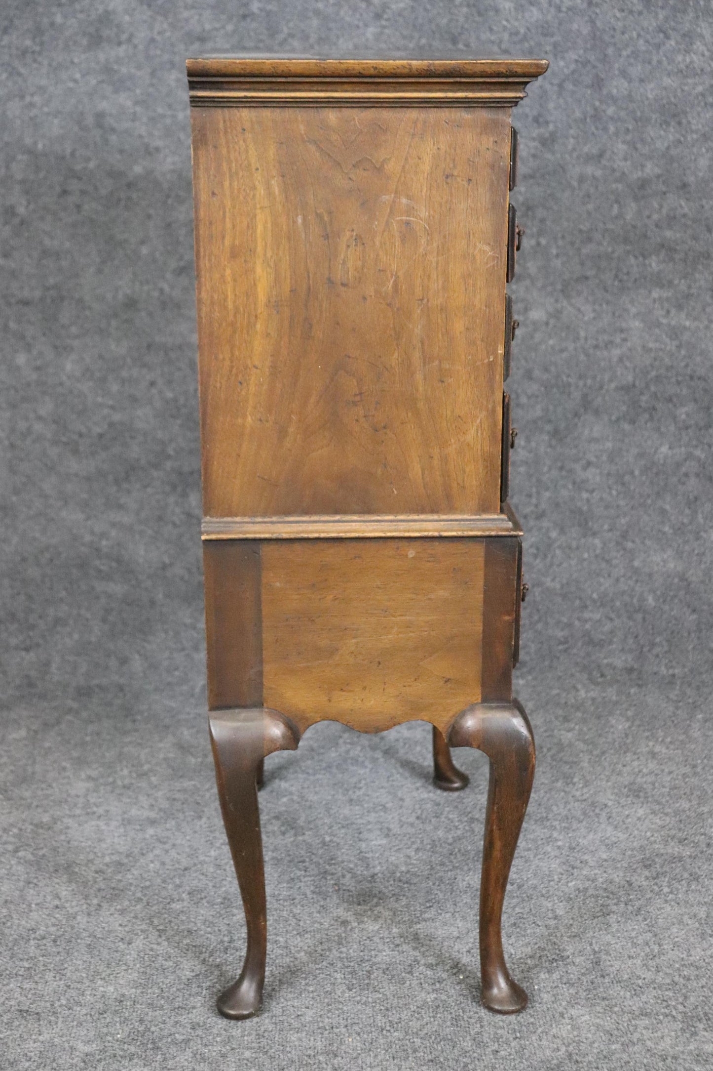 Petite Under 3 Ft Tall Queen Anne Banded Walnut Lingerie Chect or Cabinet