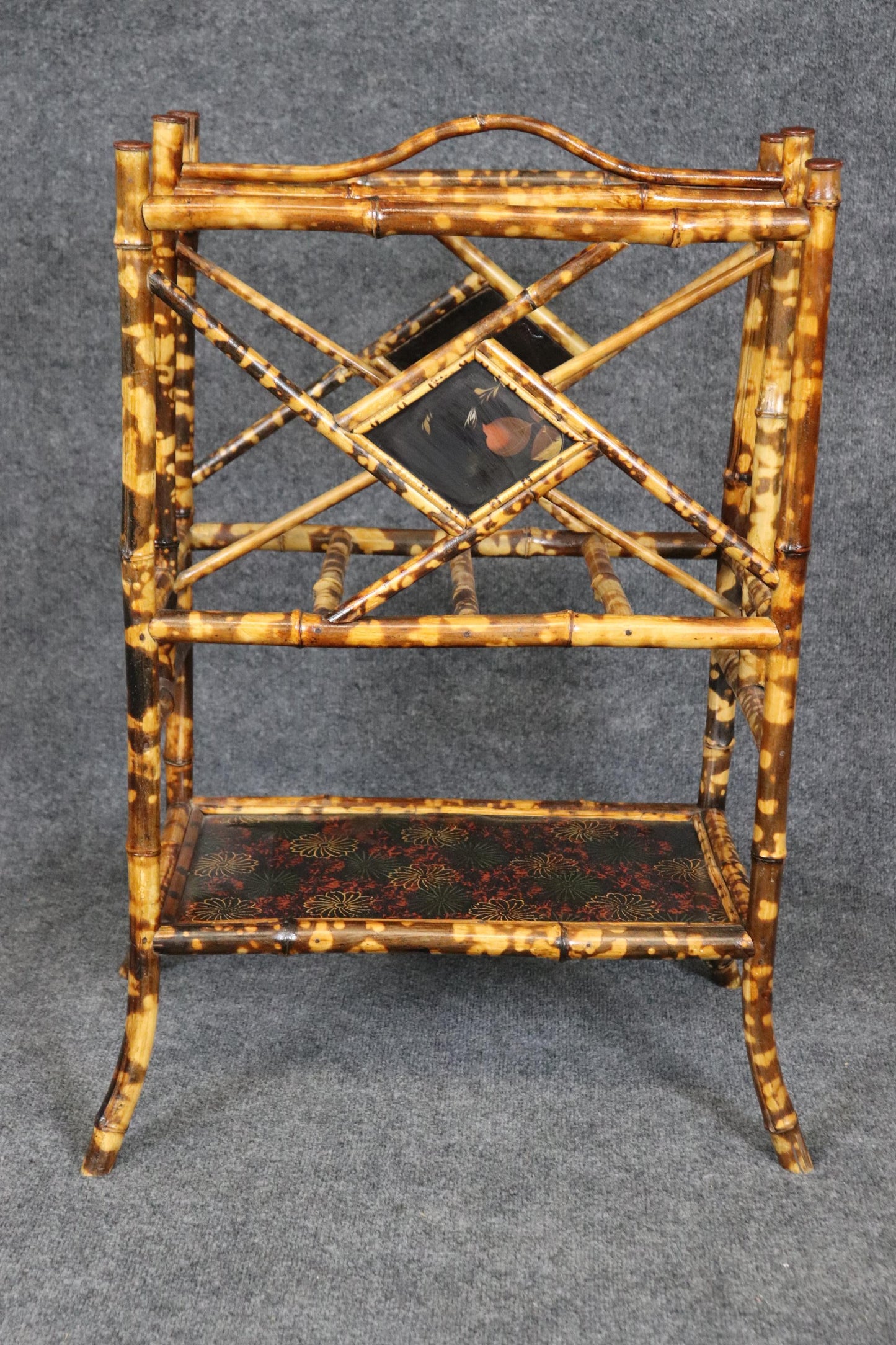 Burnt Bamboo Chinoiserie Style Paint Decorated Magazine Rack