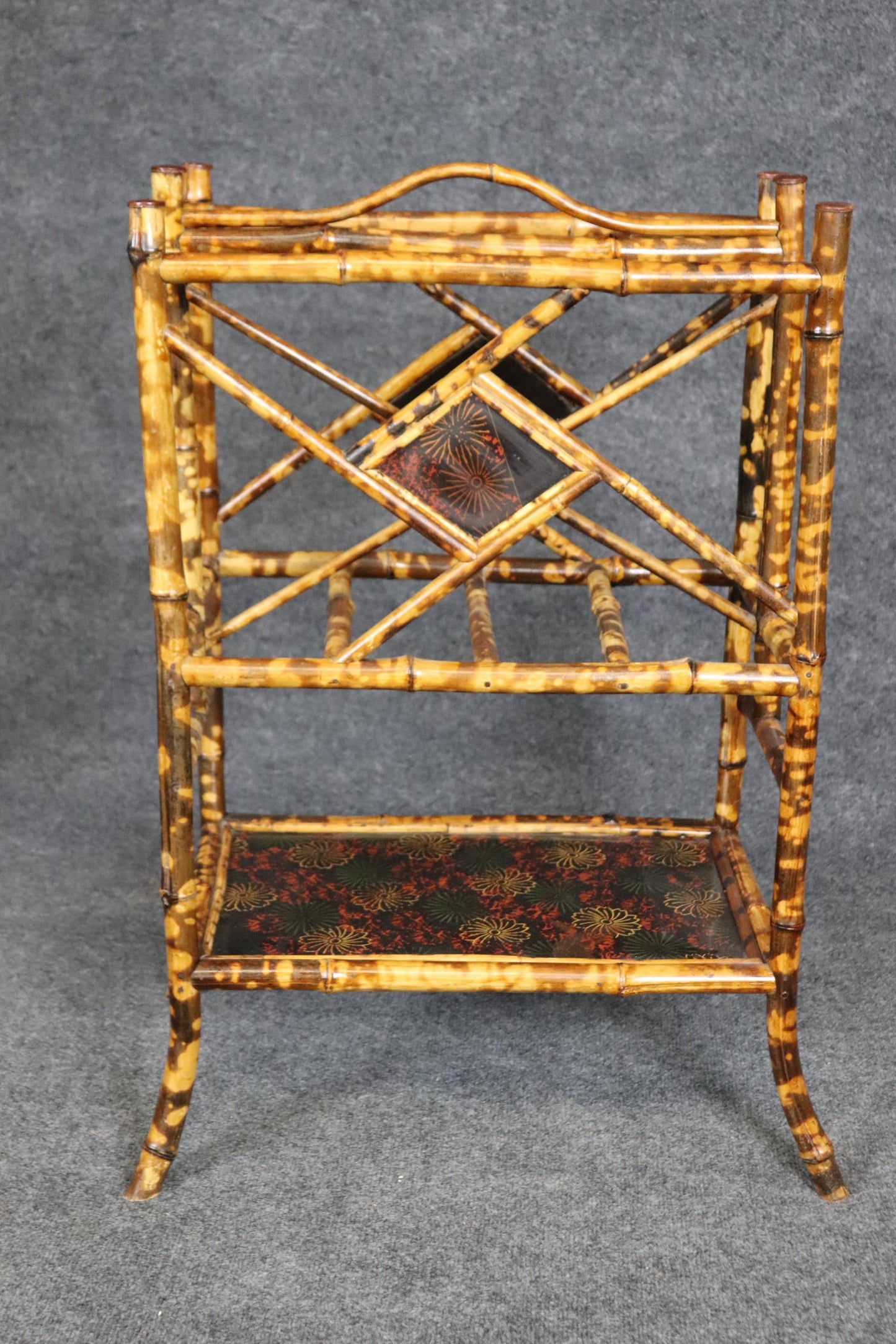 Burnt Bamboo Chinoiserie Style Paint Decorated Magazine Rack