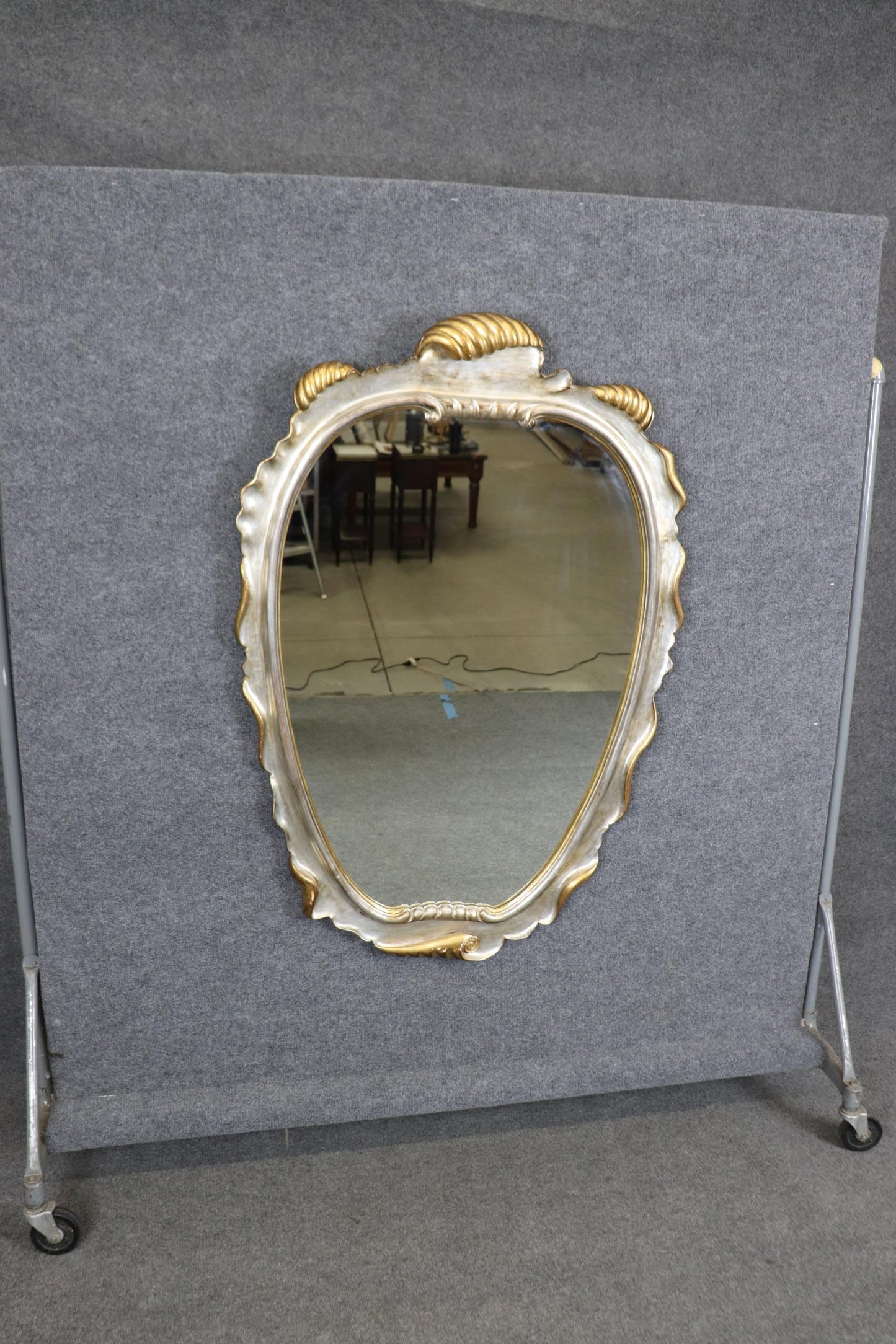 Superb Grosfeld House Attributed Silver and Gold Leaf French Louis XV Mirror