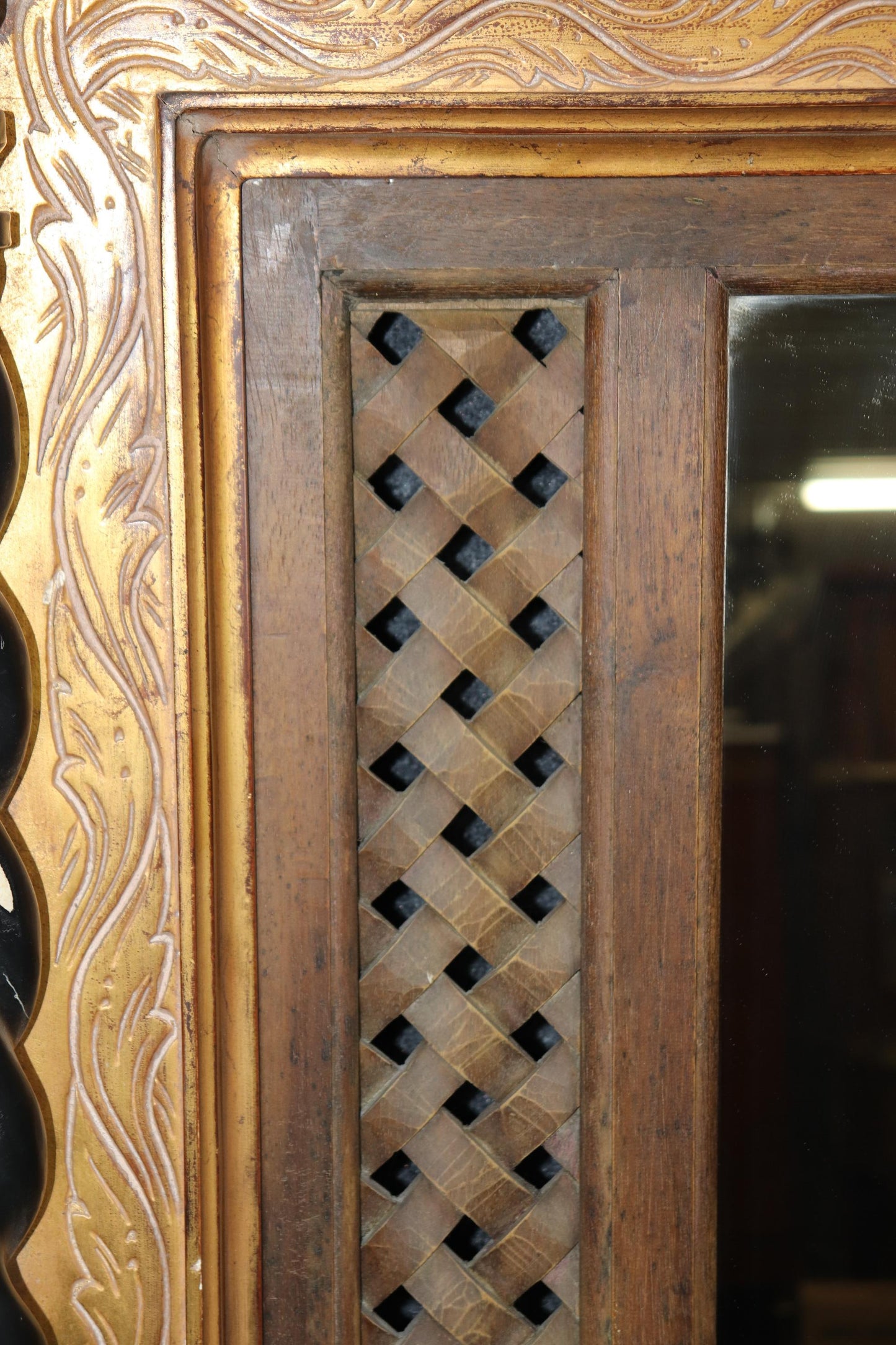 Large English Gothic Continental Style Ebonized Gilded Mantle Buffet Mirror