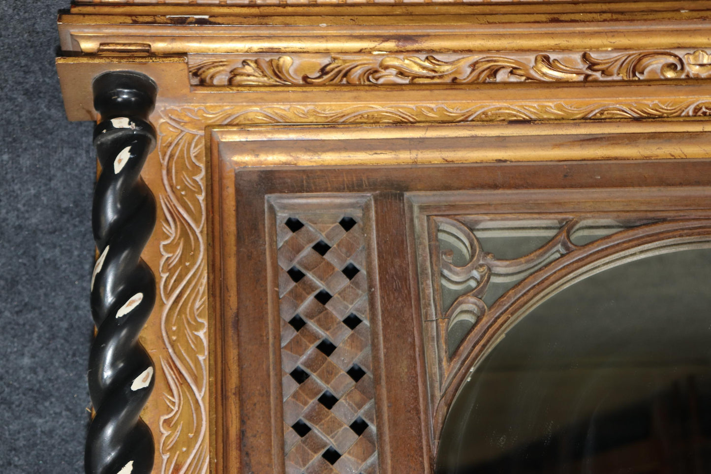 Large English Gothic Continental Style Ebonized Gilded Mantle Buffet Mirror