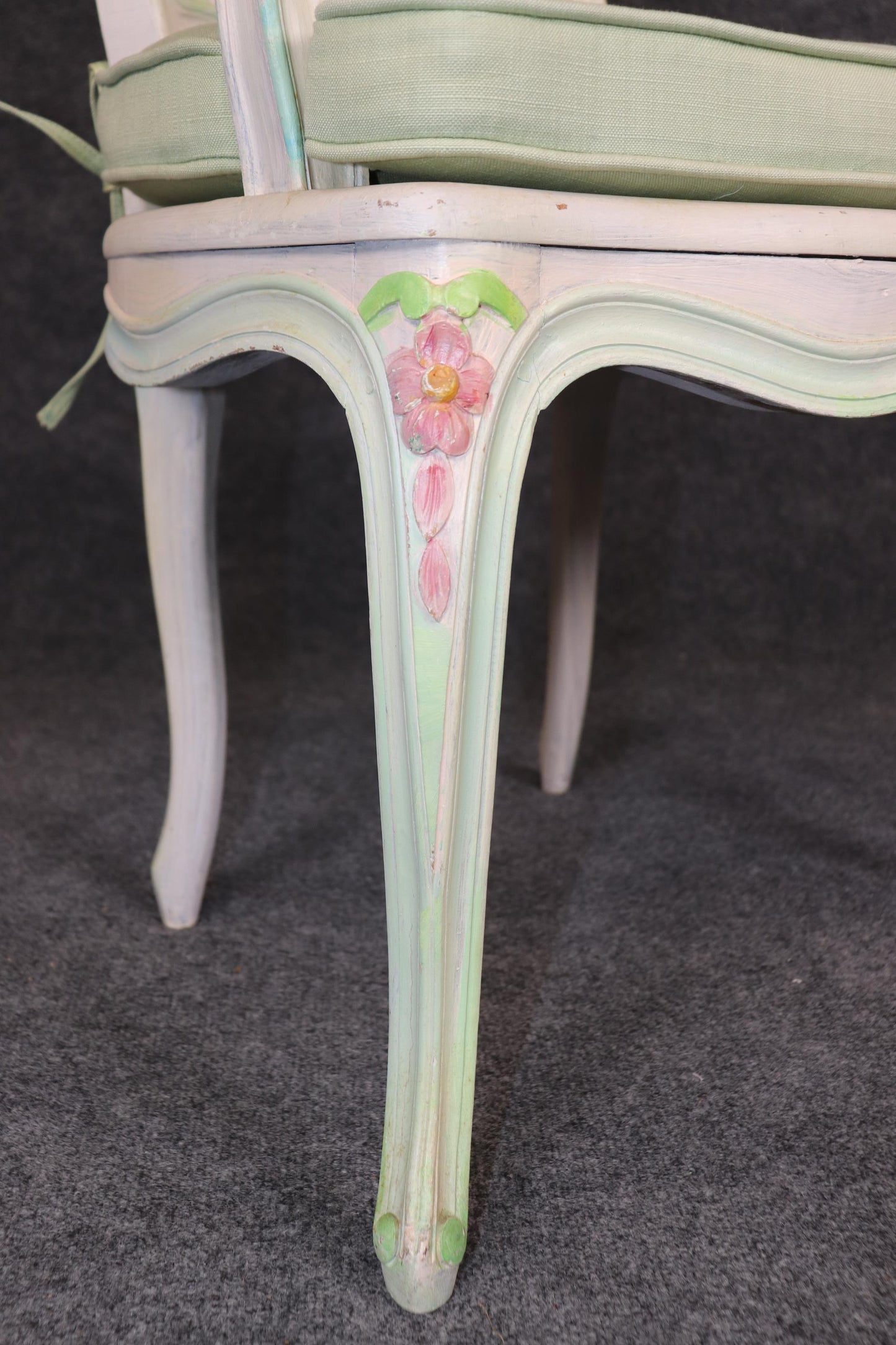 Set of Four Polychromed Cane Seat and Back French Louis XV Dining Salong Chairs