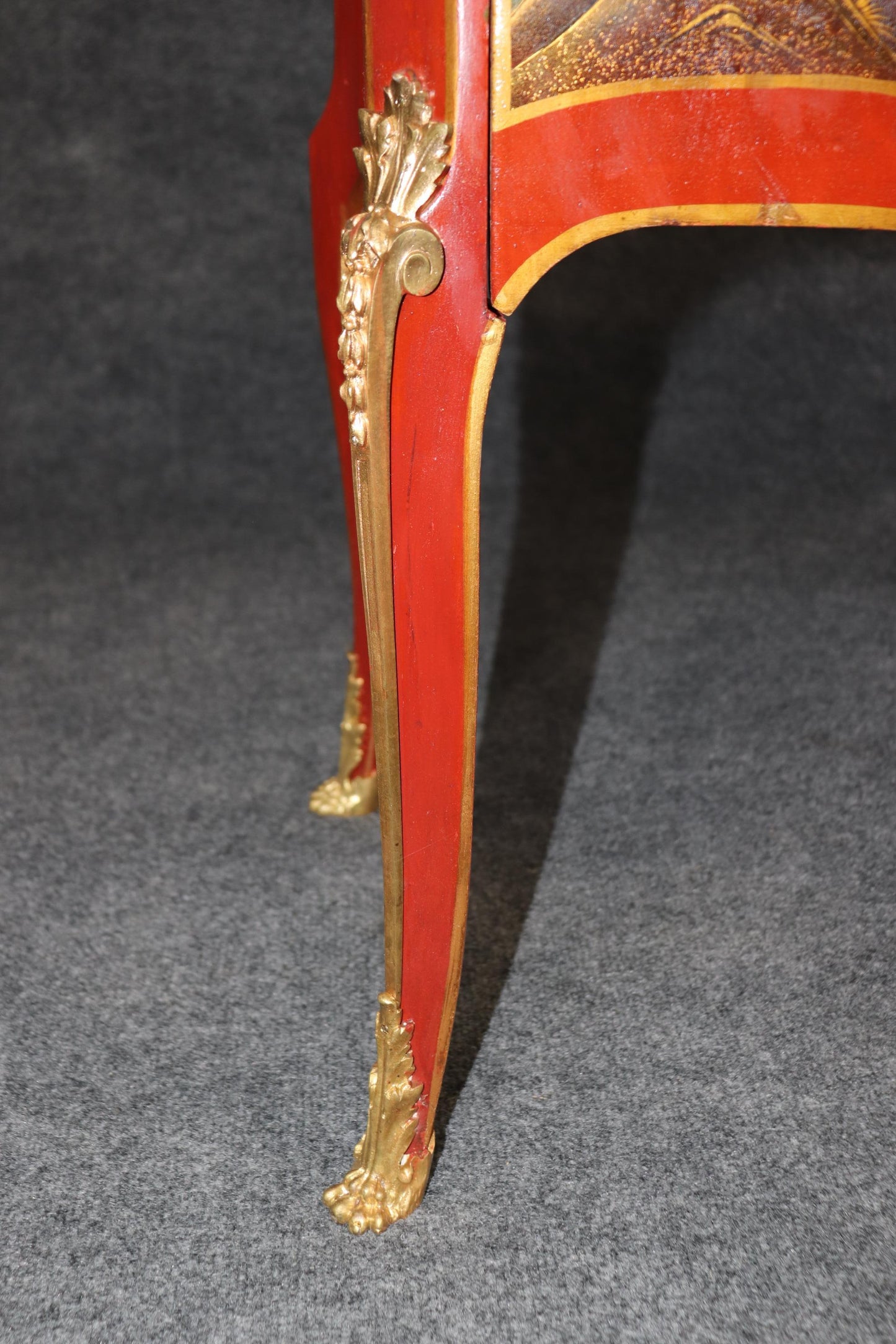 Louis XV Red Chinese Raised Gold Paint Decorated Kahn & Cie of France Commode