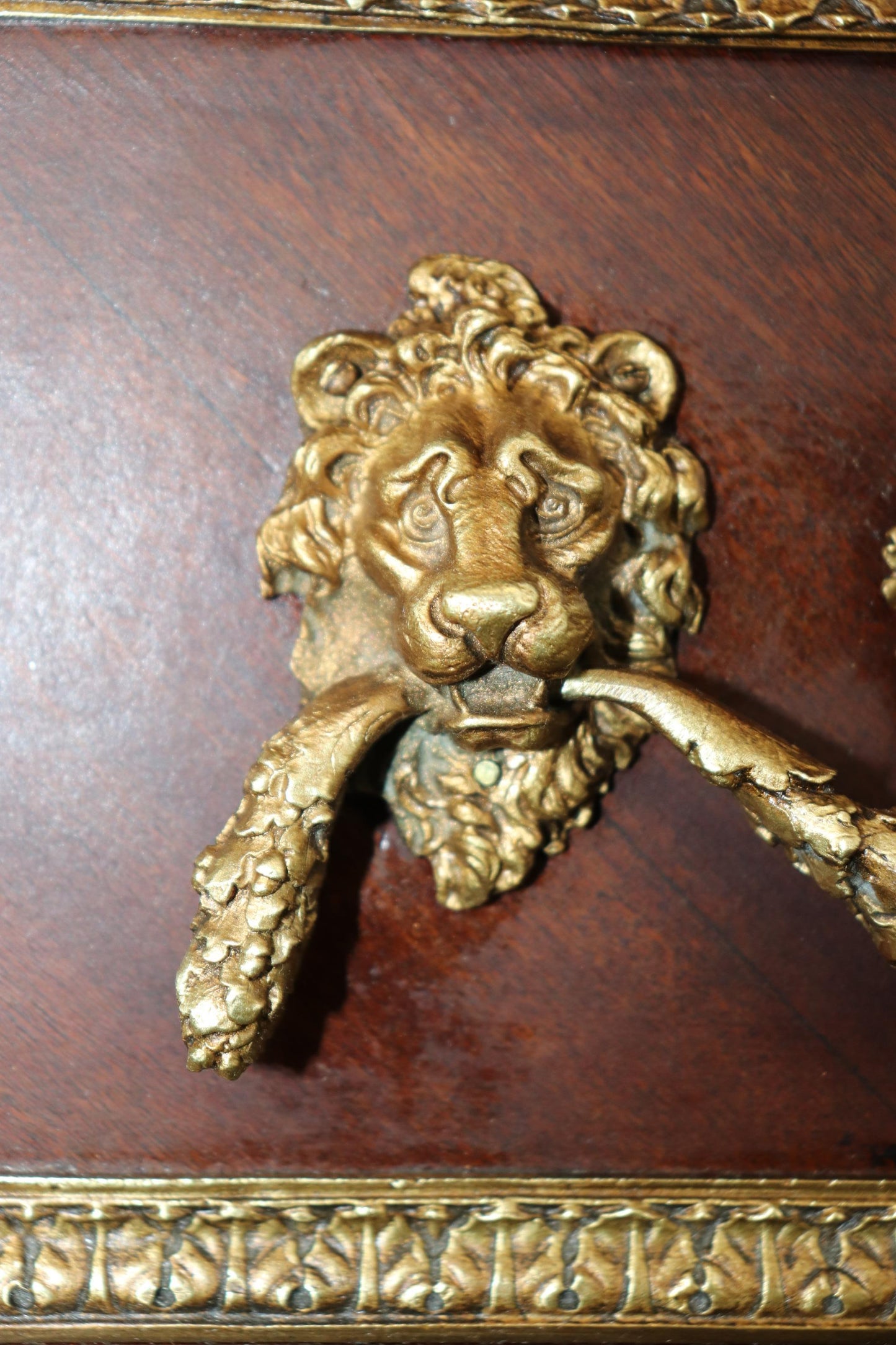 Fine Bronze Mounted Lion Head Mahogany French Louis XVI Style Desk Manner Linke