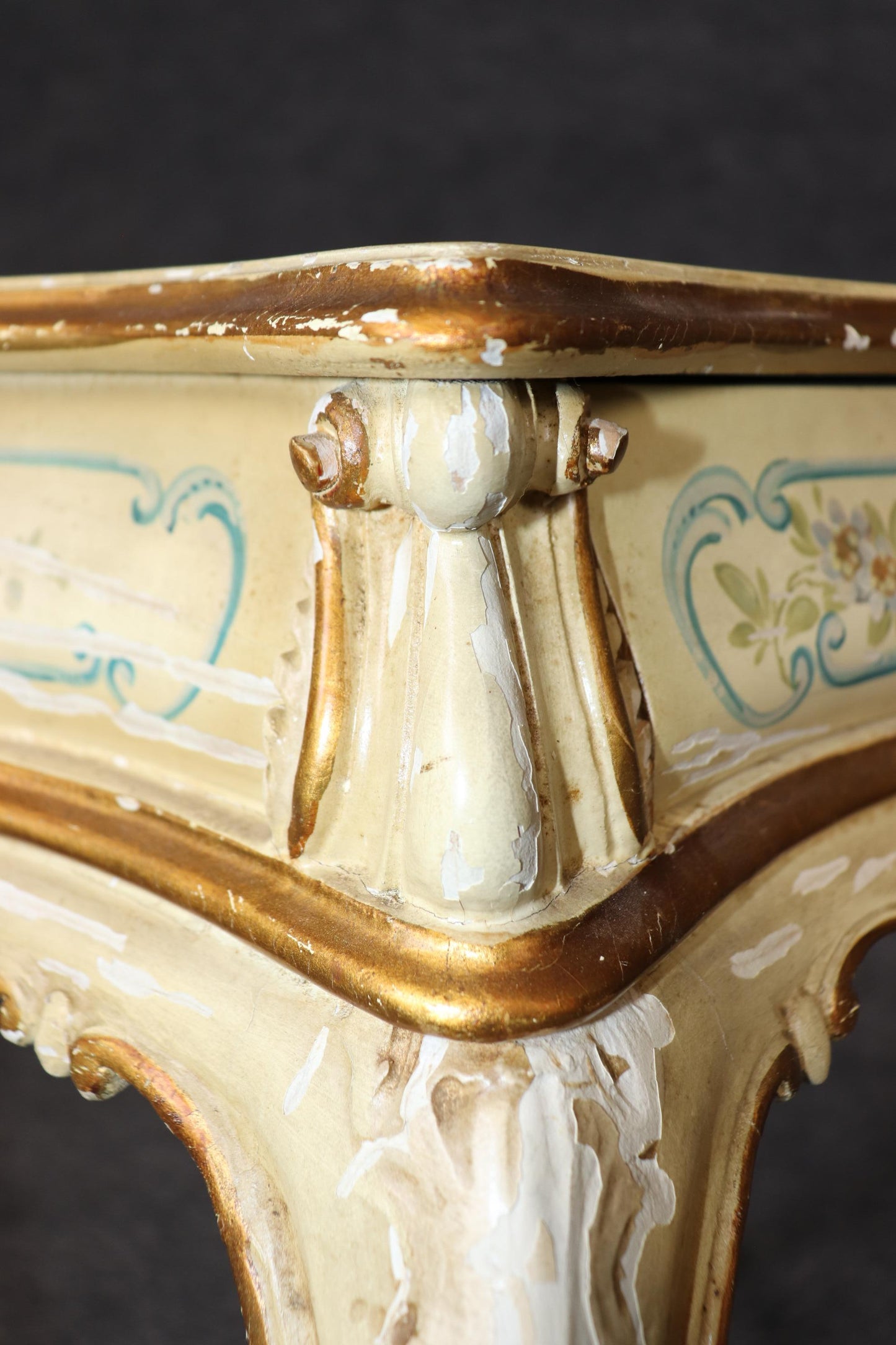 Rare Pair Distressed Paint Decorated Venetian Italian Nightstands Circa 1920s