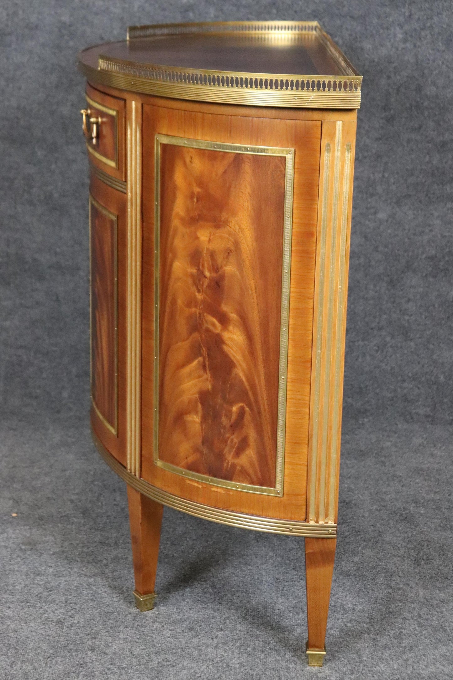 Superb Decorative Crafts Italian-made Flame Mahogany Directoire Demilune Commode