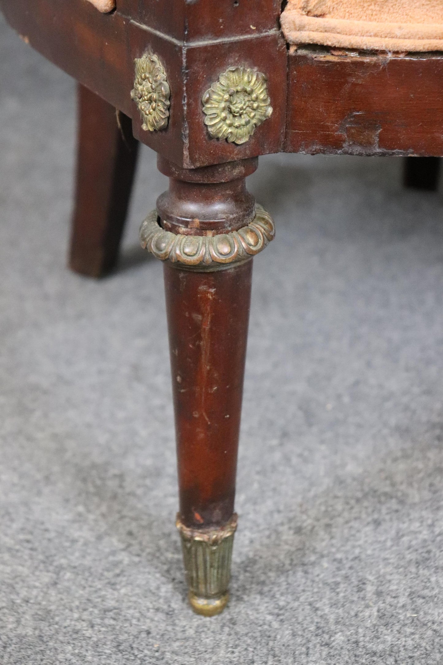 French Empire Egyptian Revival Solid Mahogany Bergere Chair with Bronze Sphinxs