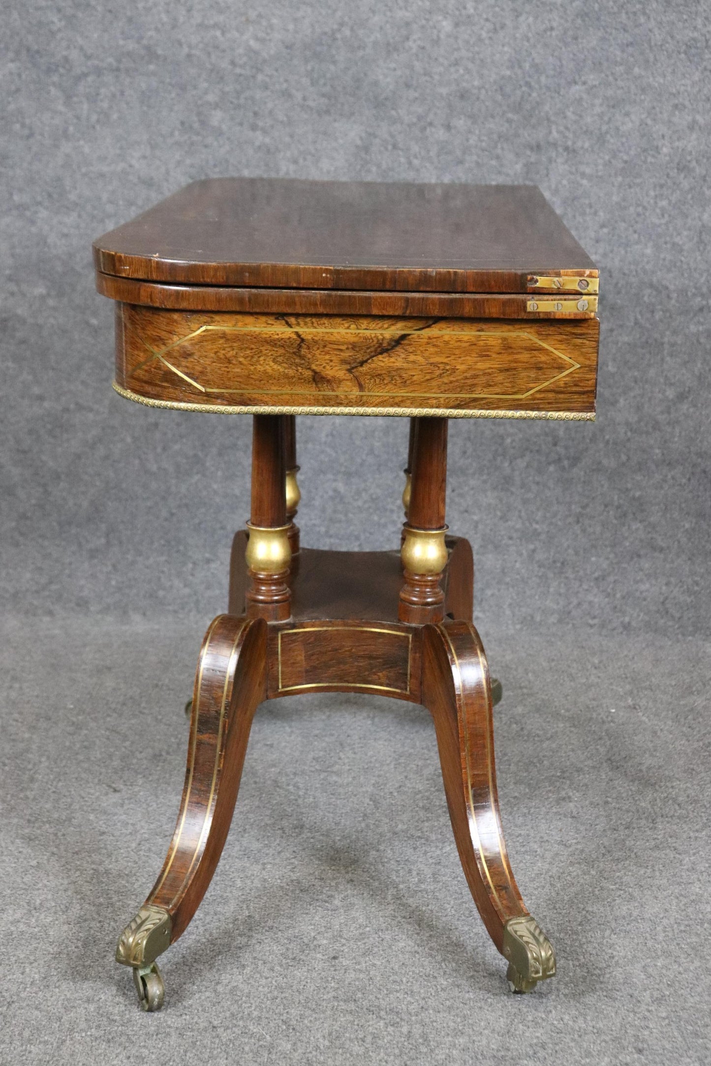 Rare Gilded Rosewood Brass Inlaid English Regency 1820s era Card Games Table