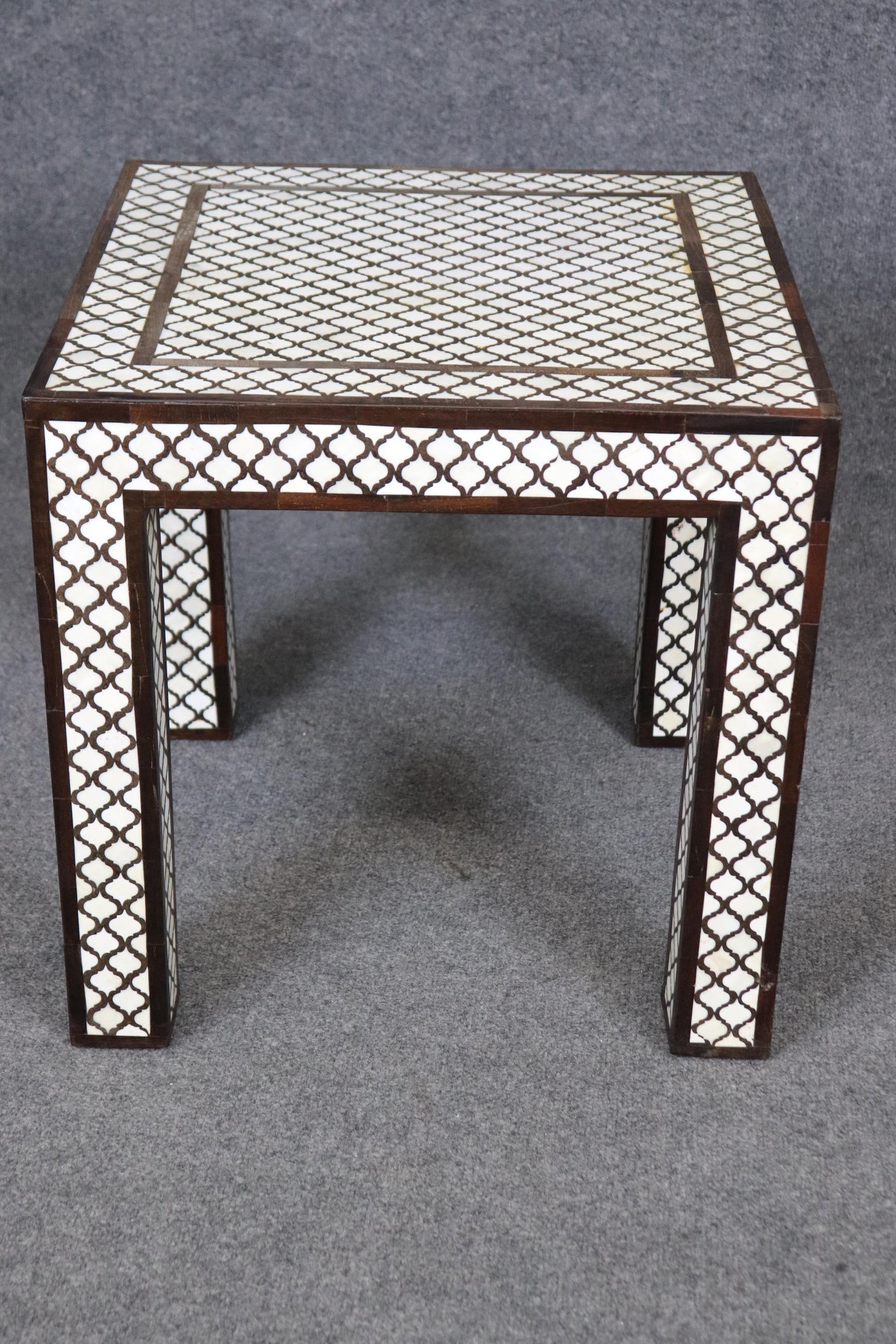 Pair of Moroccan Bone Inlaid Square Shaped End Tables