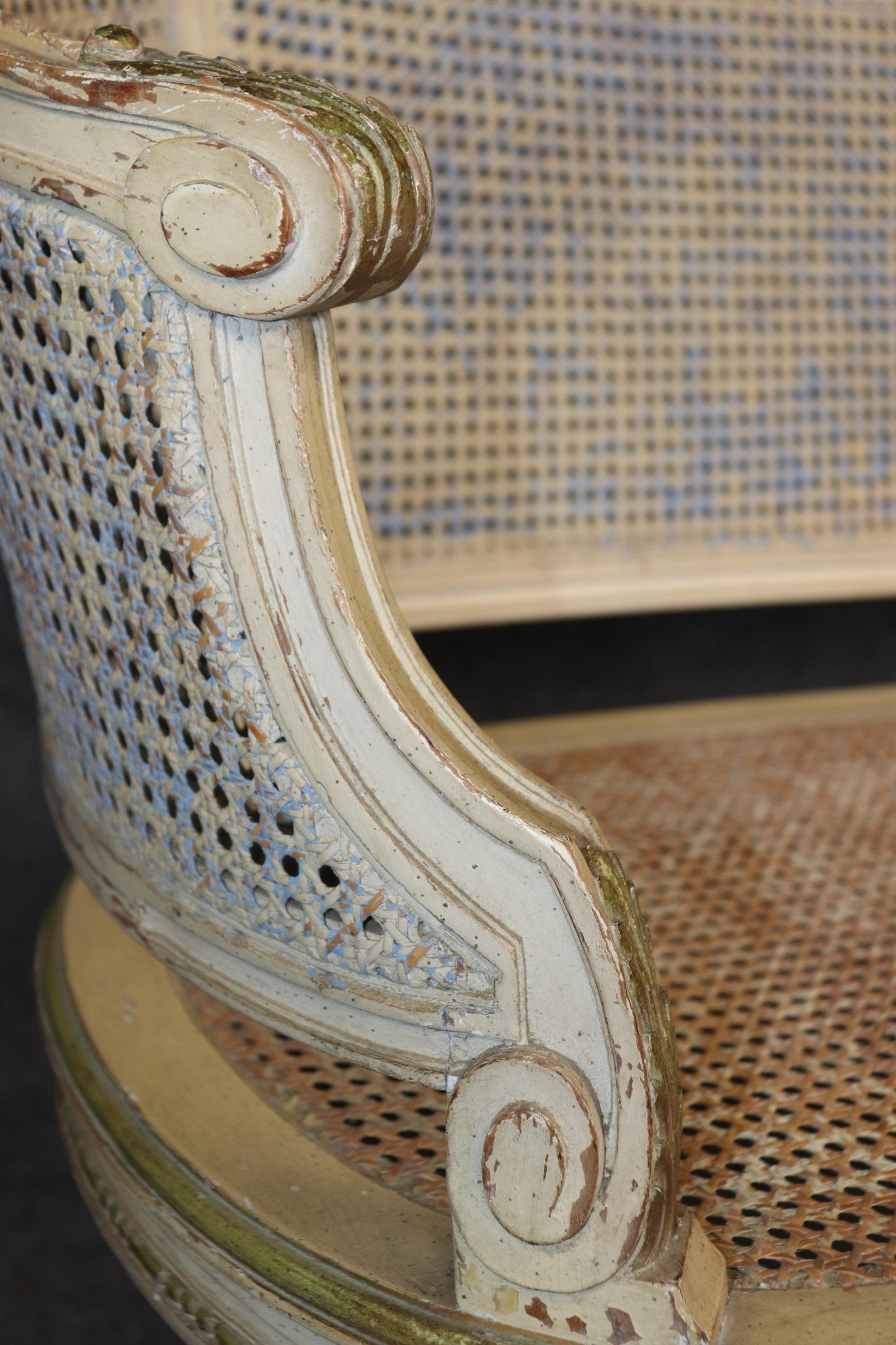 Beautiful Painted French Louis XVI Style Cane Settee