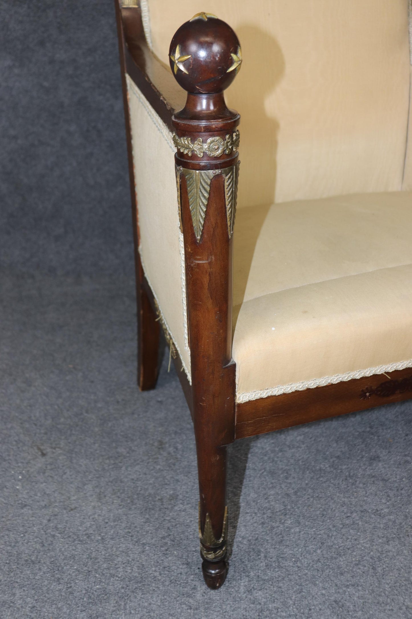 Beautiful Mahogany French Empire Bronze Mounted Bergere Chair