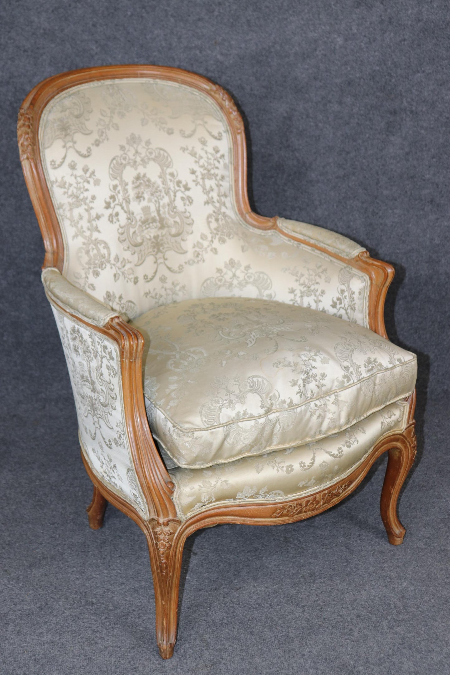 Pair of Gorgeous French Carved Louis XV Bergere Chairs Circa 1940s era