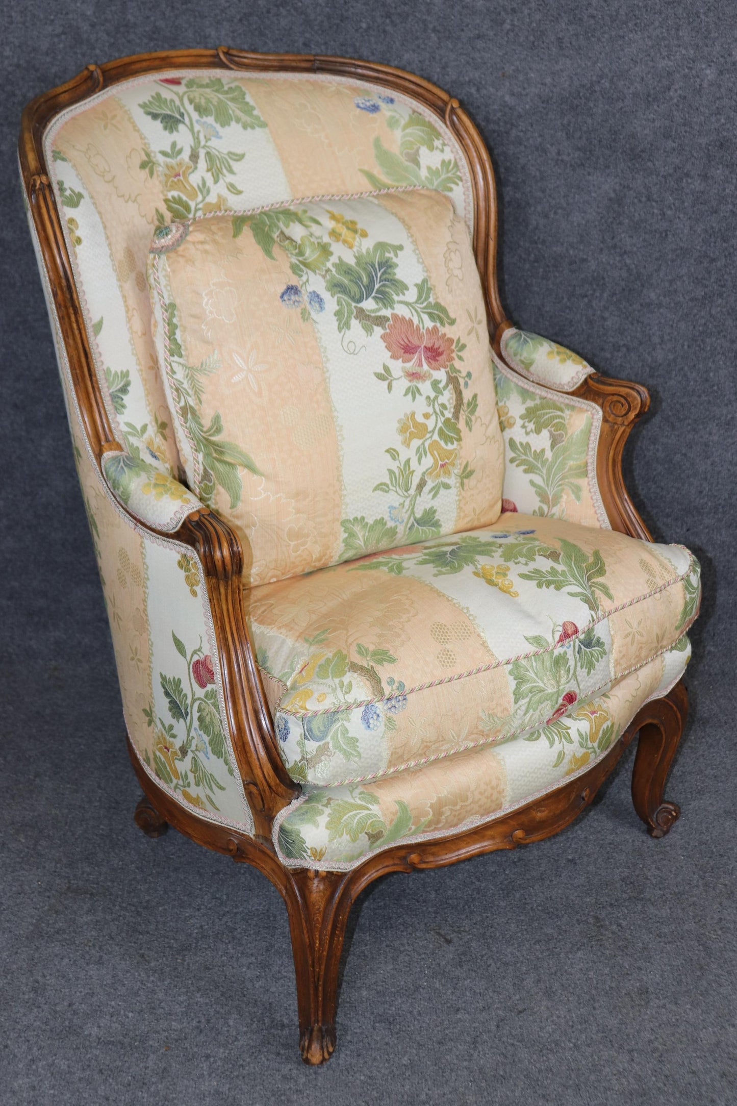 Fantastic Pair of Carved Walnut French Louis XV Style Bergere Chairs