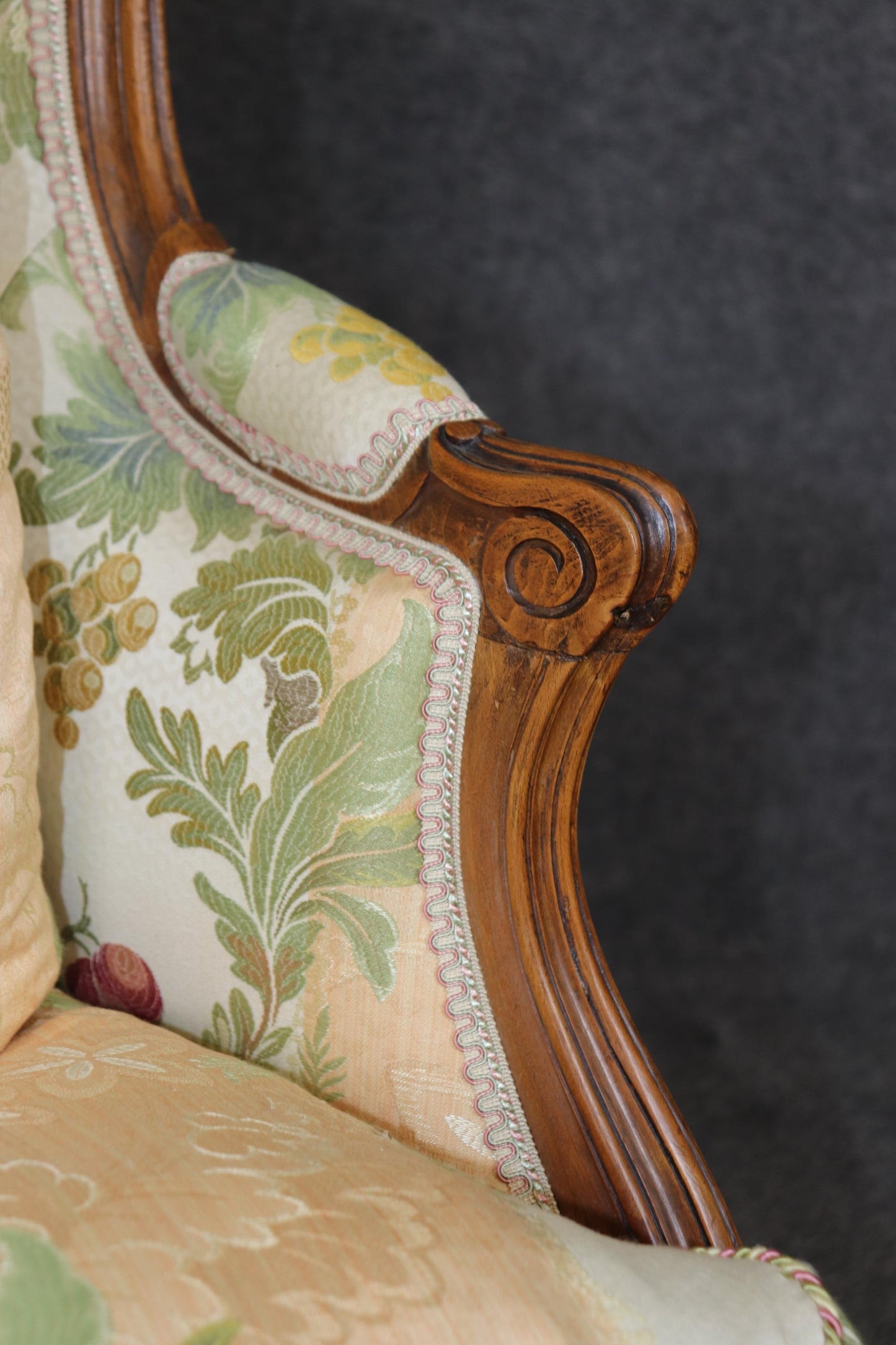 Fantastic Pair of Carved Walnut French Louis XV Style Bergere Chairs