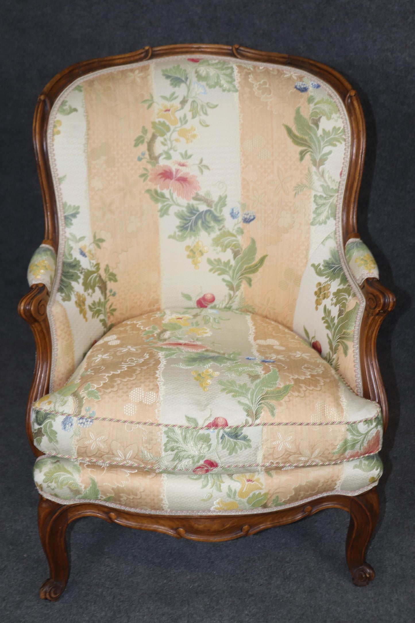 Fantastic Pair of Carved Walnut French Louis XV Style Bergere Chairs