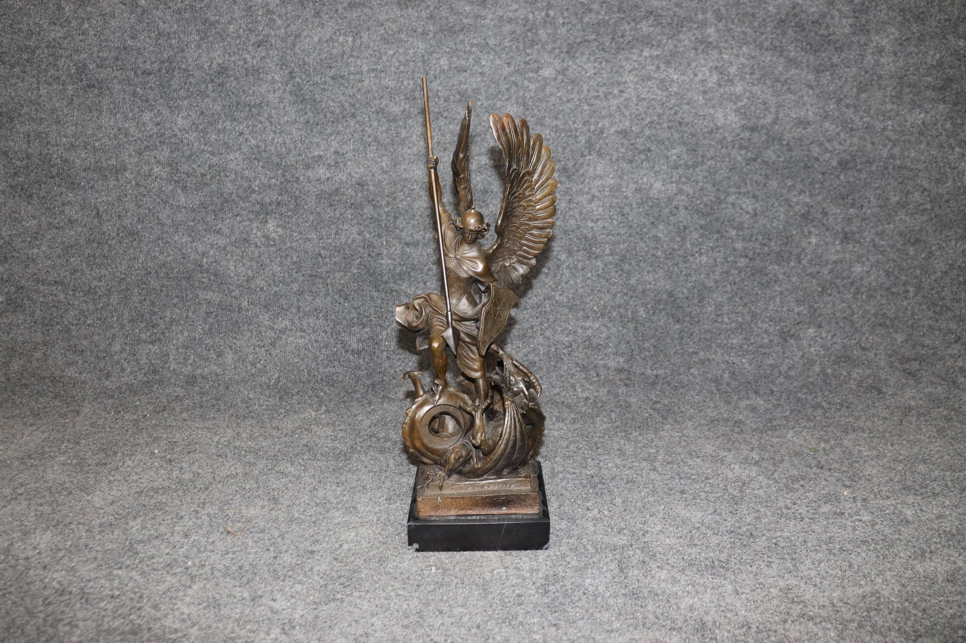 Late 20th Century Neoclassical Bronze Sculpture of Saint George Slaying Dragon