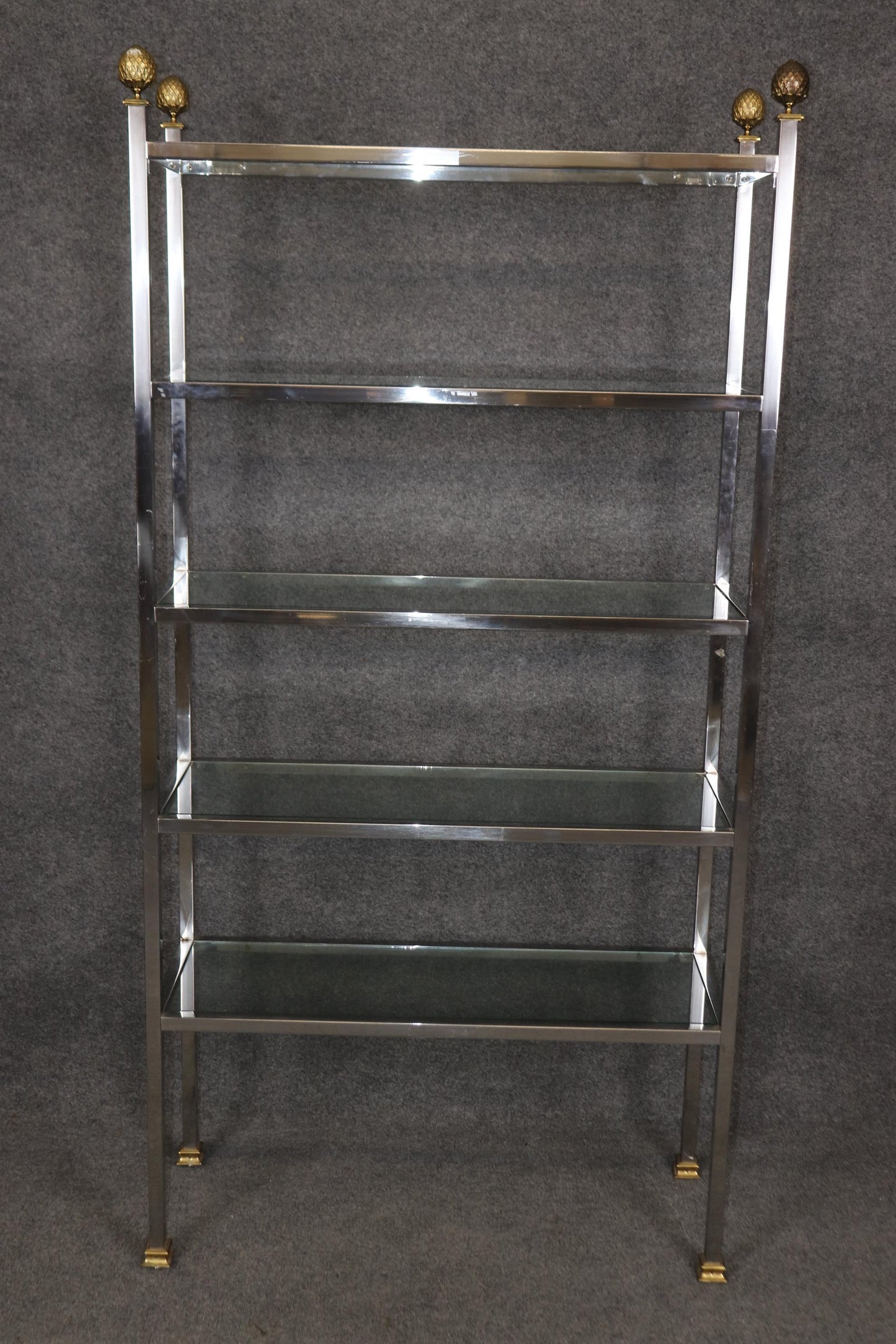 Gorgeous Brass and Steel Maison Jansen Attributed Etagere Bookshelf