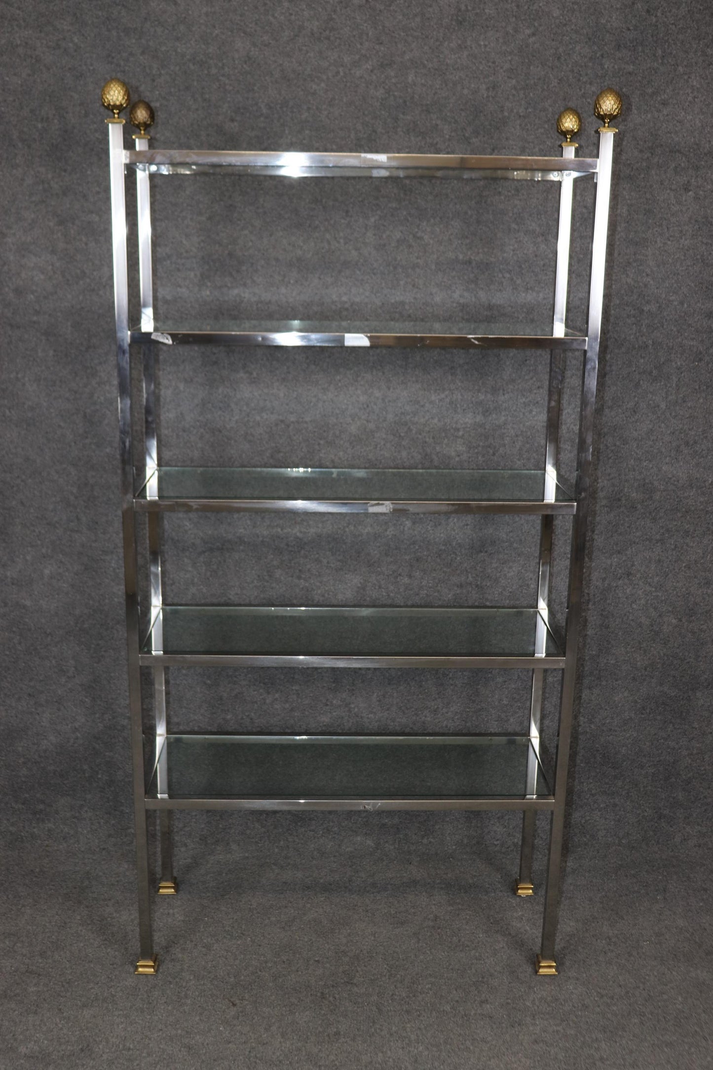 Gorgeous Brass and Steel Maison Jansen Attributed Etagere Bookshelf