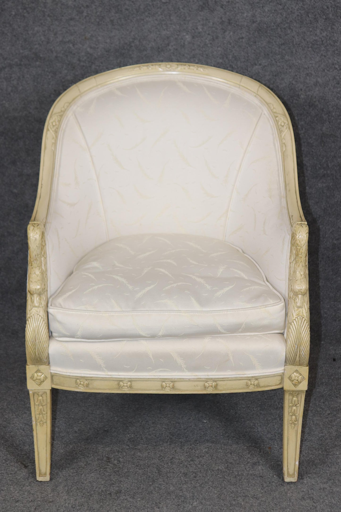 Gorgeous Single Paint DecoratedCarved Swan Tub Style French Empire Bergere Chair