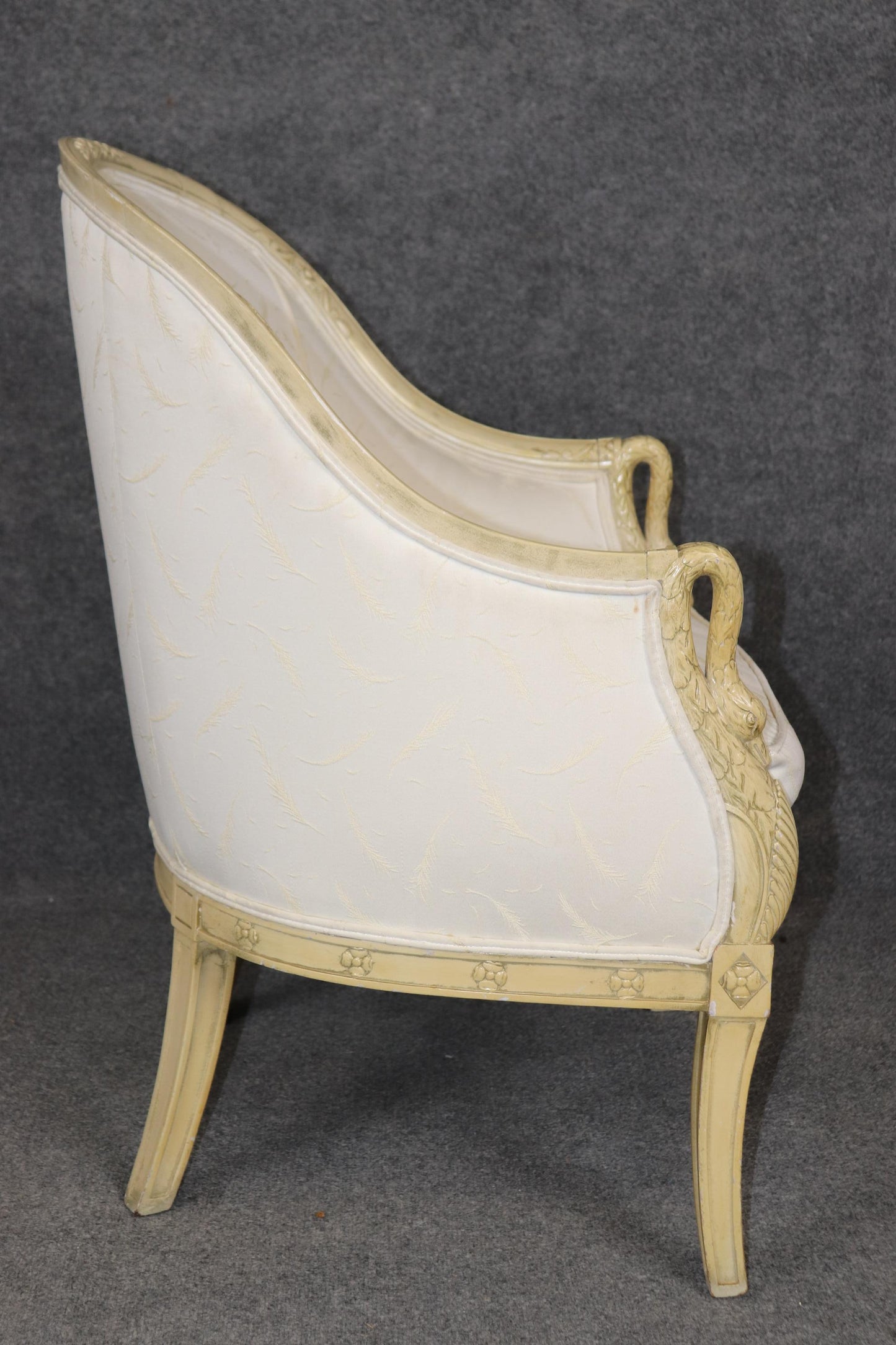 Gorgeous Single Paint DecoratedCarved Swan Tub Style French Empire Bergere Chair