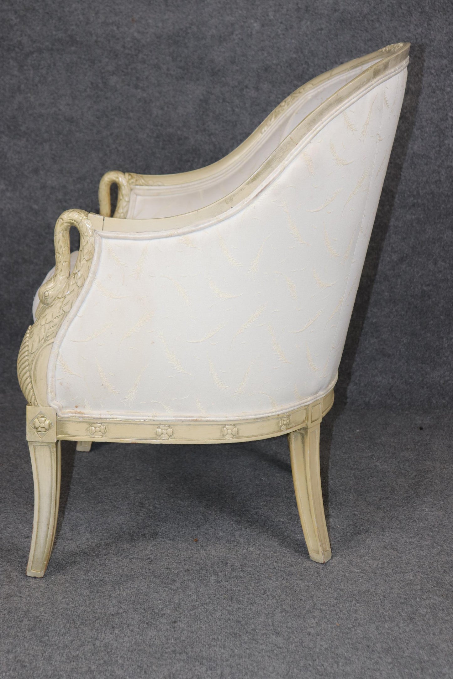 Gorgeous Single Paint DecoratedCarved Swan Tub Style French Empire Bergere Chair