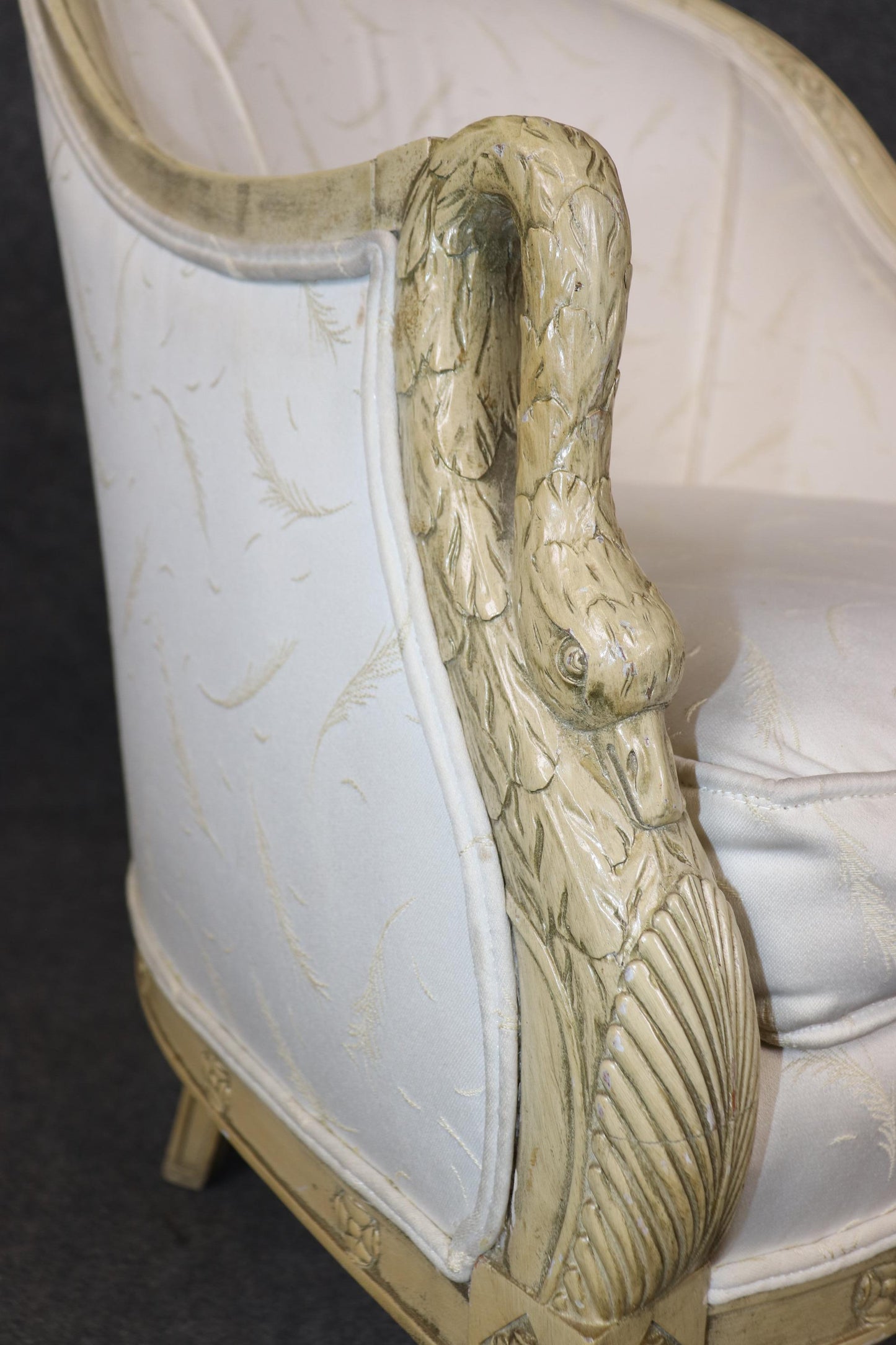 Gorgeous Single Paint DecoratedCarved Swan Tub Style French Empire Bergere Chair