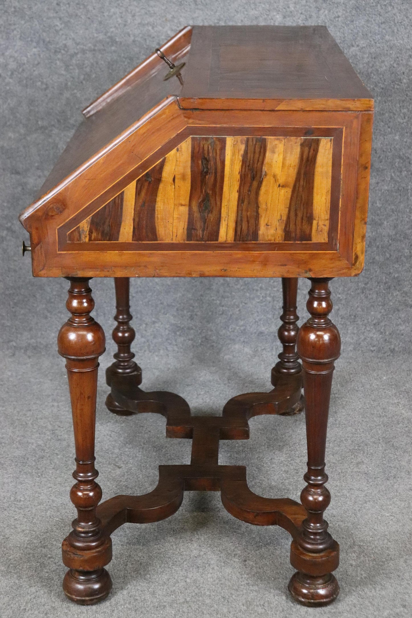 18th Century Italian Provincial Circassian Walnut Secretary Slant-lid Desk