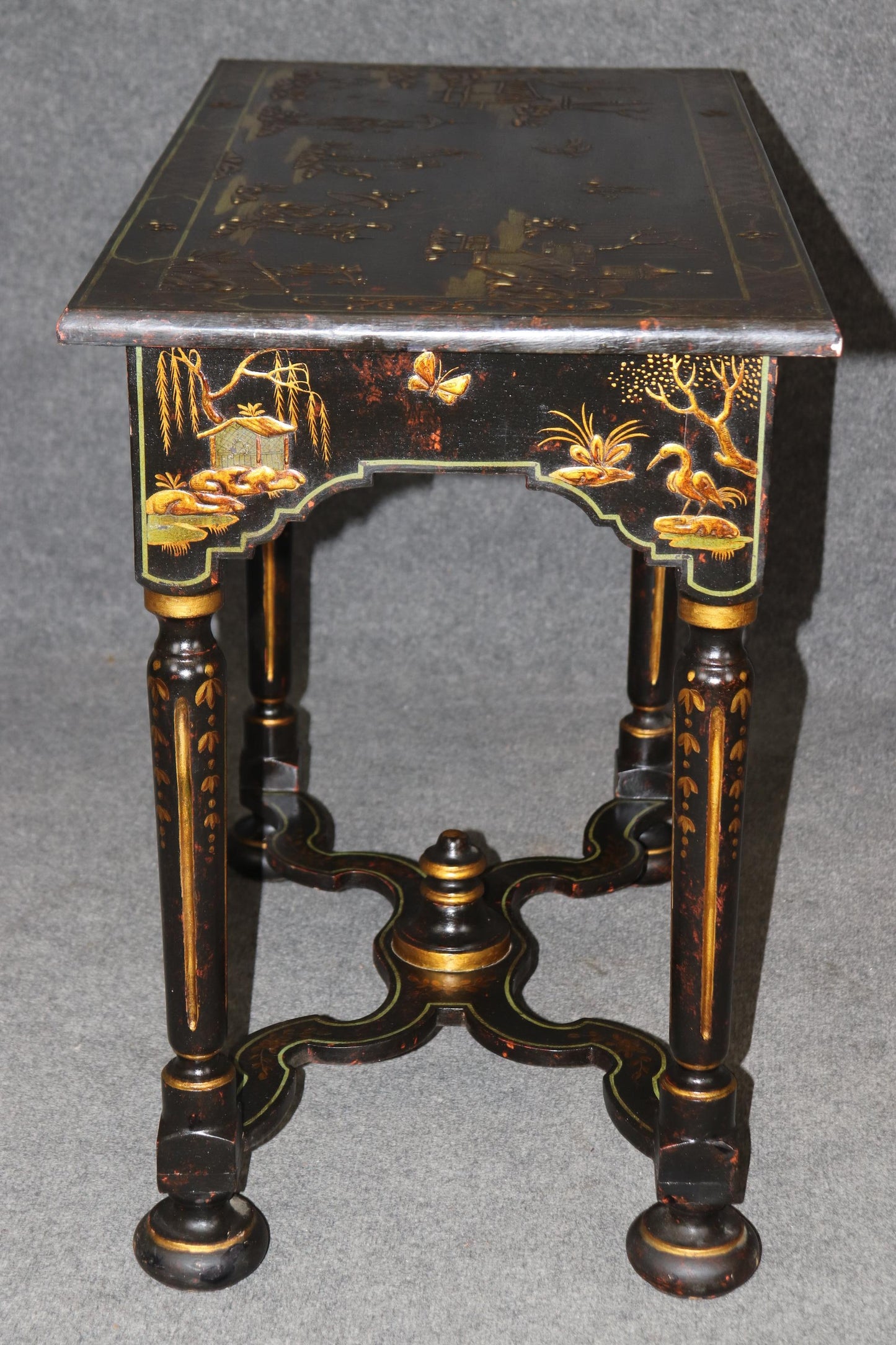 Very Rare Jacobean Raised Chinoiserie Antique Two Drawer Console Table C1850