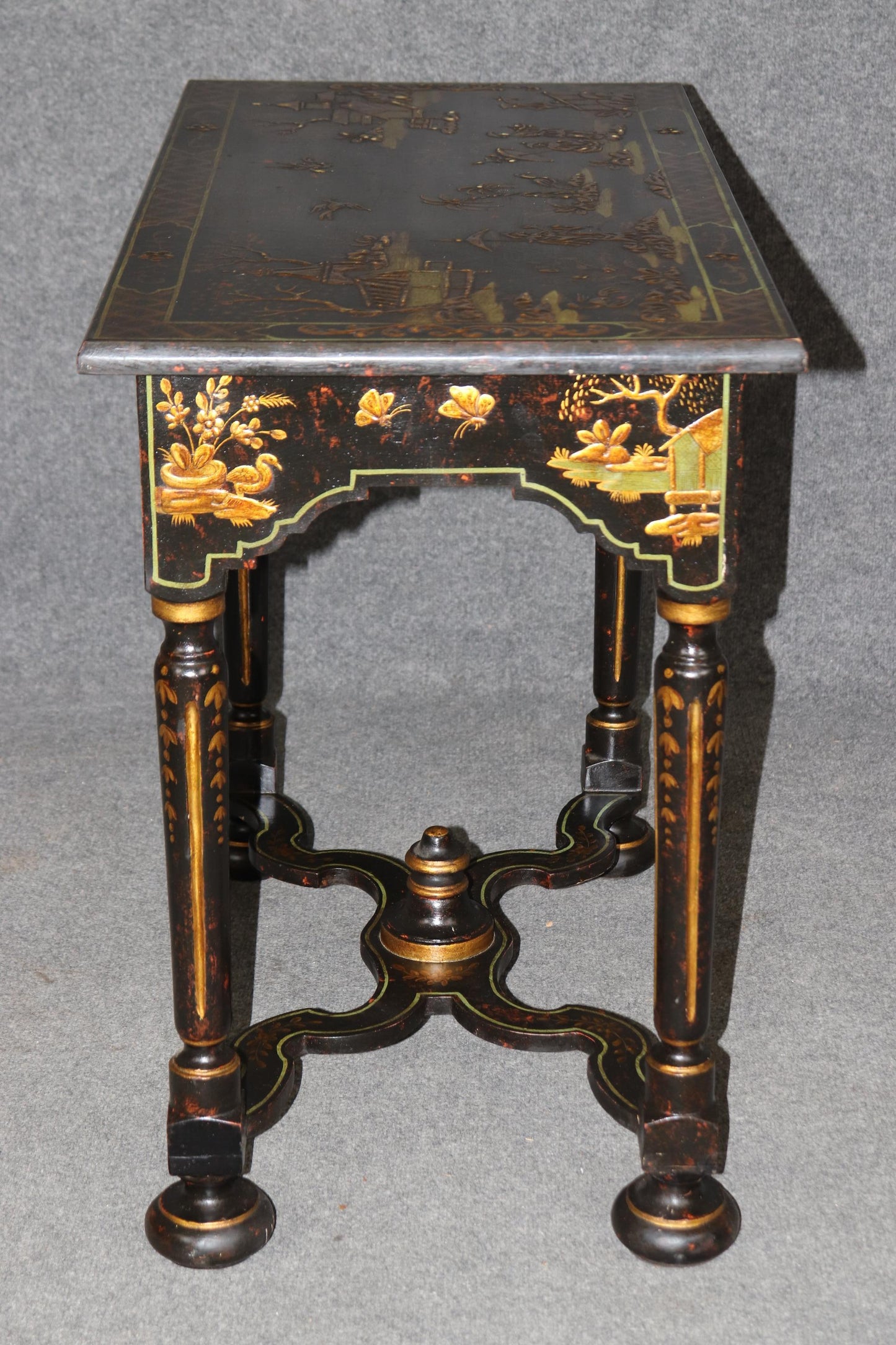 Very Rare Jacobean Raised Chinoiserie Antique Two Drawer Console Table C1850