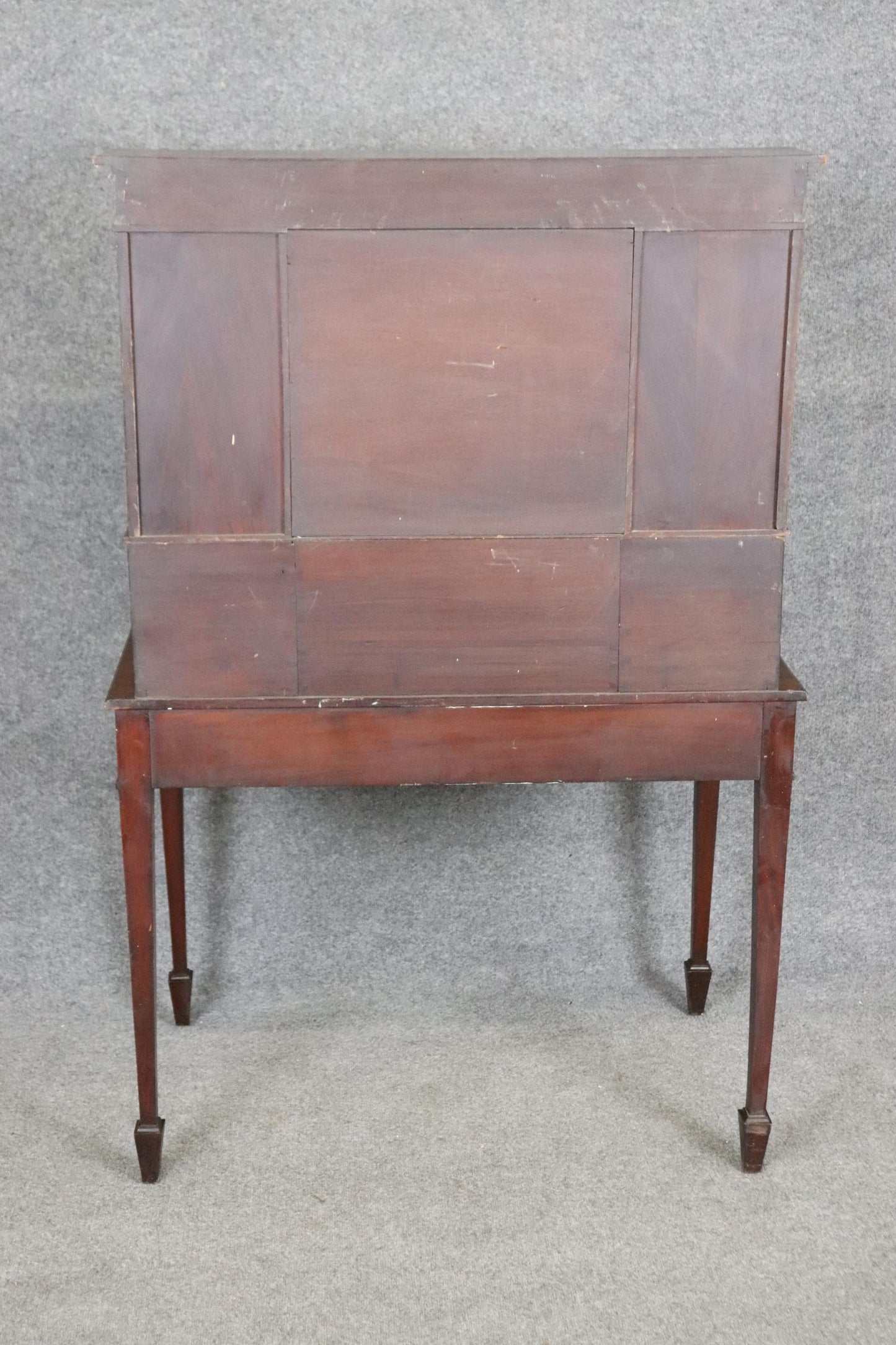 Fine Tall Inlaid Dark Mahogany English Carlton House Two-Piece Secretary Desk