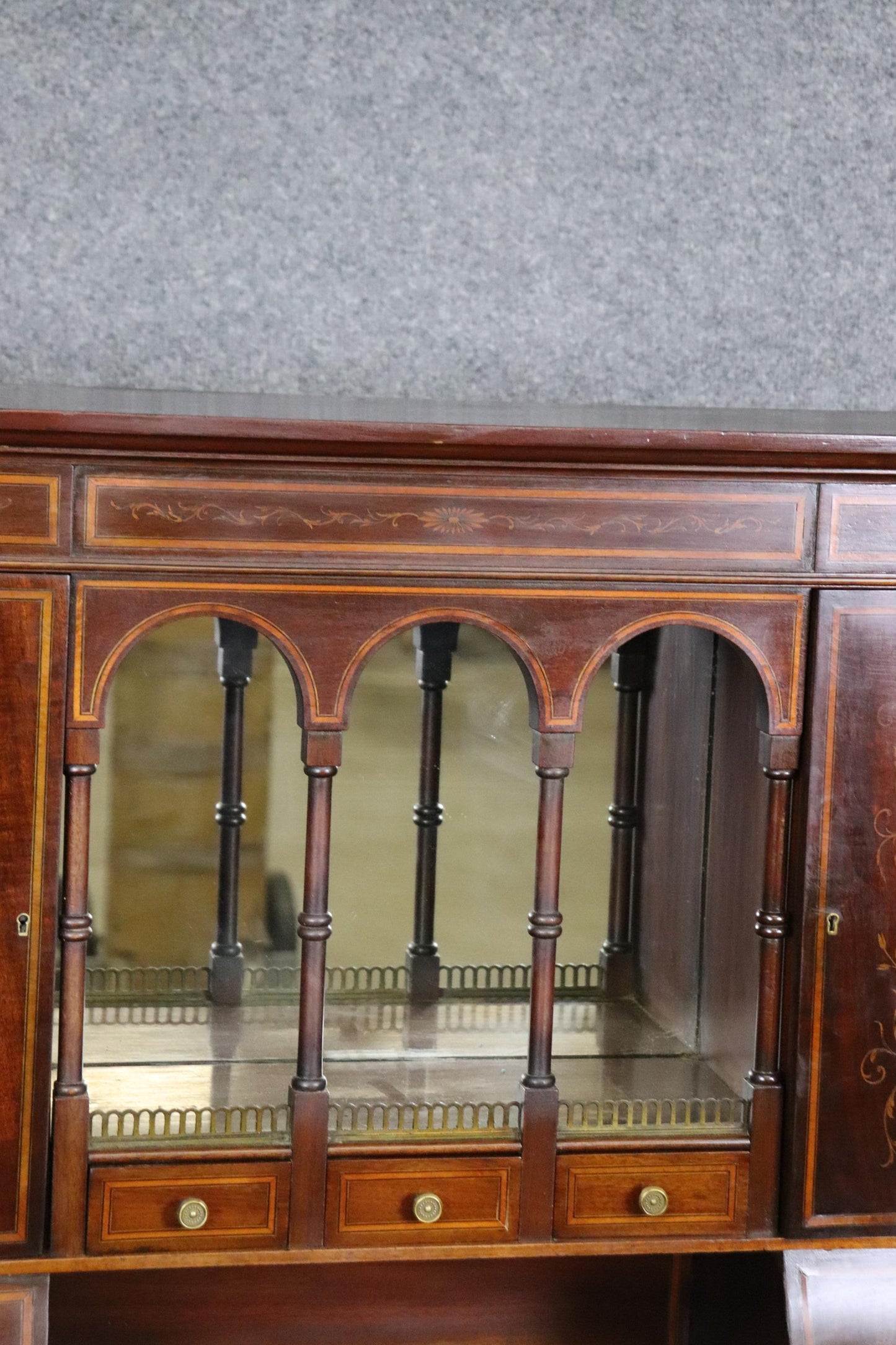 Fine Tall Inlaid Dark Mahogany English Carlton House Two-Piece Secretary Desk