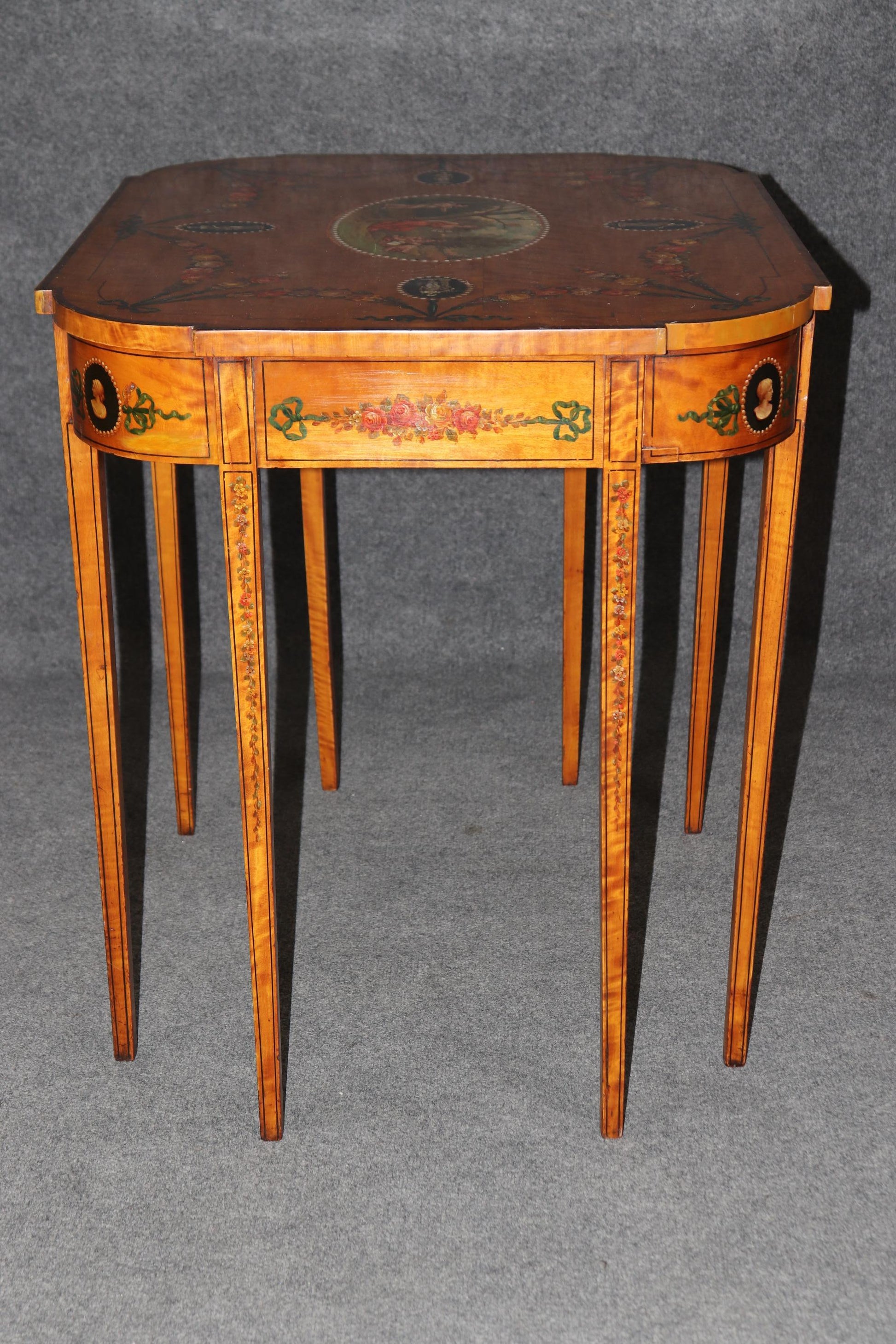 Superb 19th Century Adams Paint Decorated Satinwood English Center Table