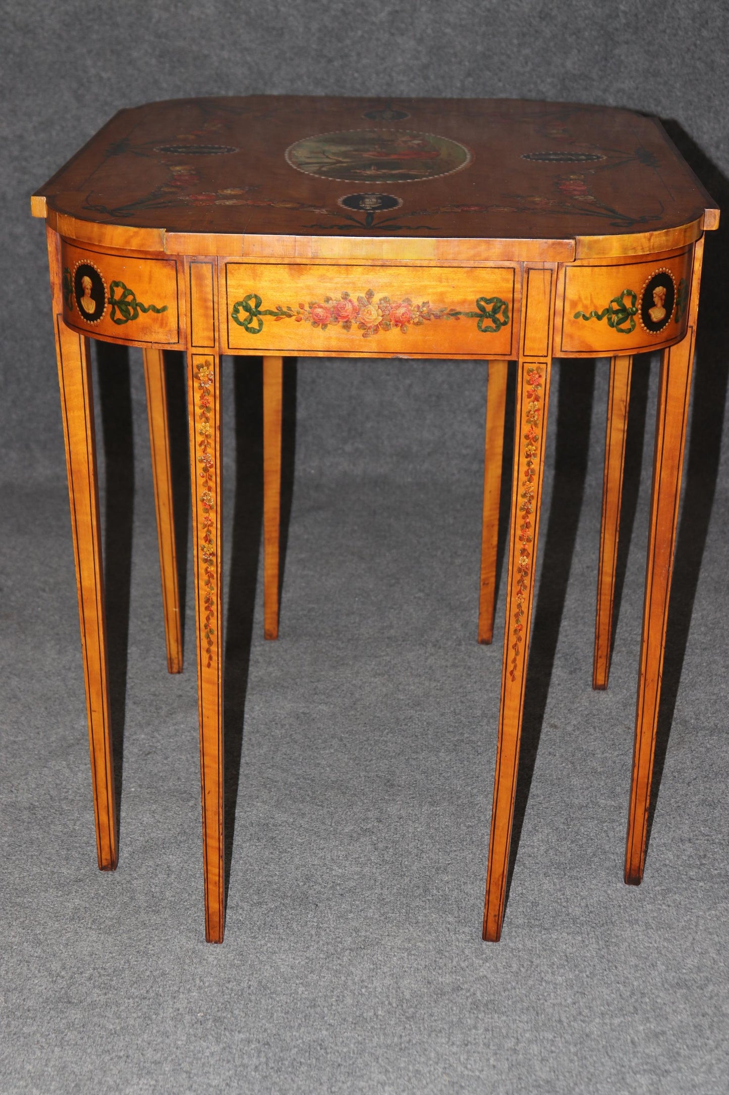 Superb 19th Century Adams Paint Decorated Satinwood English Center Table