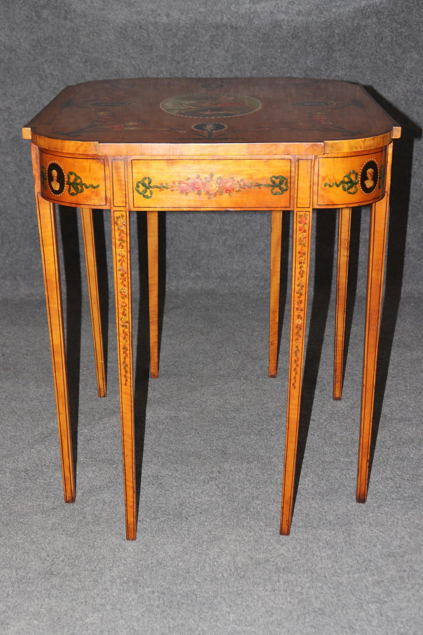 Superb 19th Century Adams Paint Decorated Satinwood English Center Table