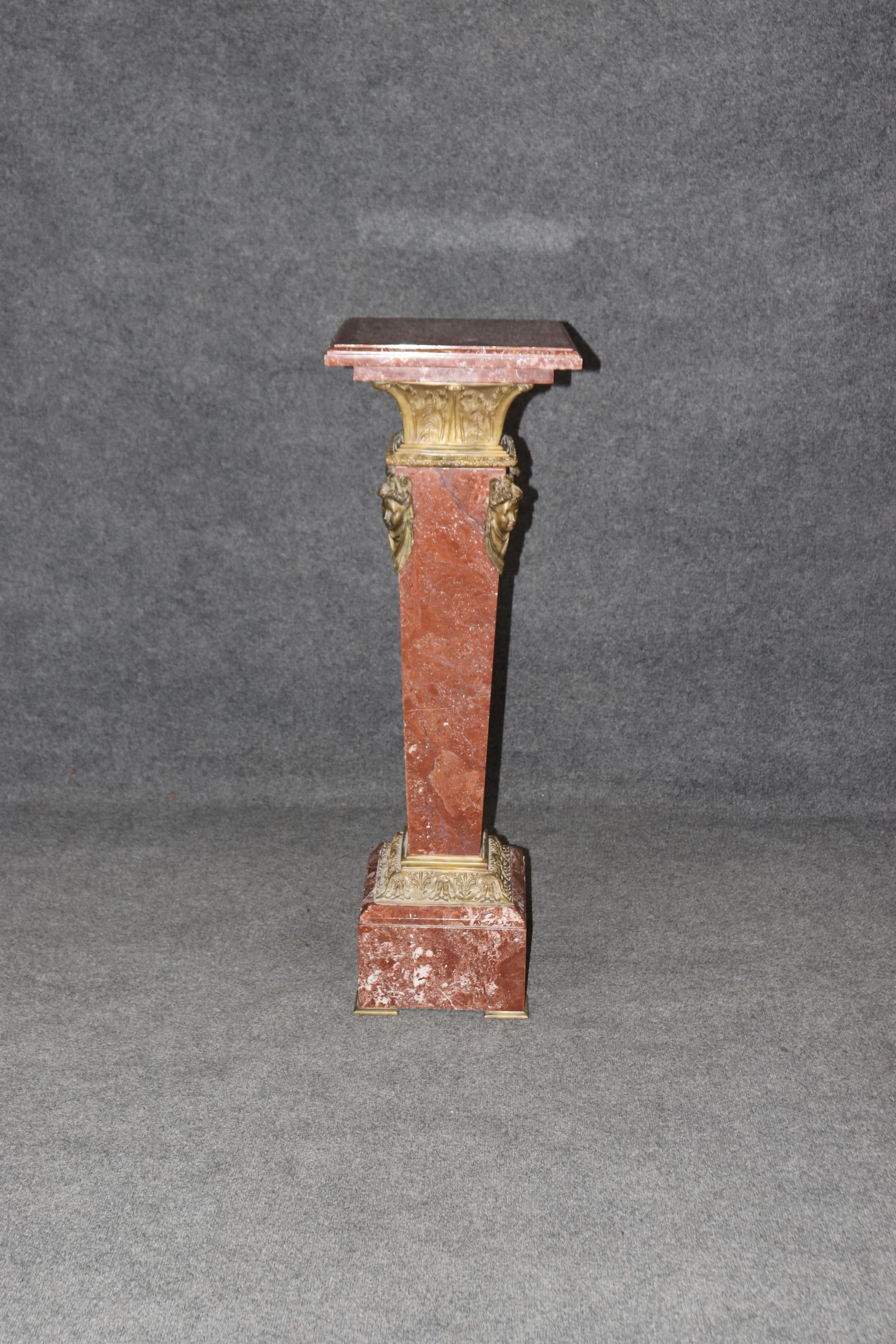 Superb Antique French Louis XV Rouge Marble and Figural Bronze Maiden Pedestal