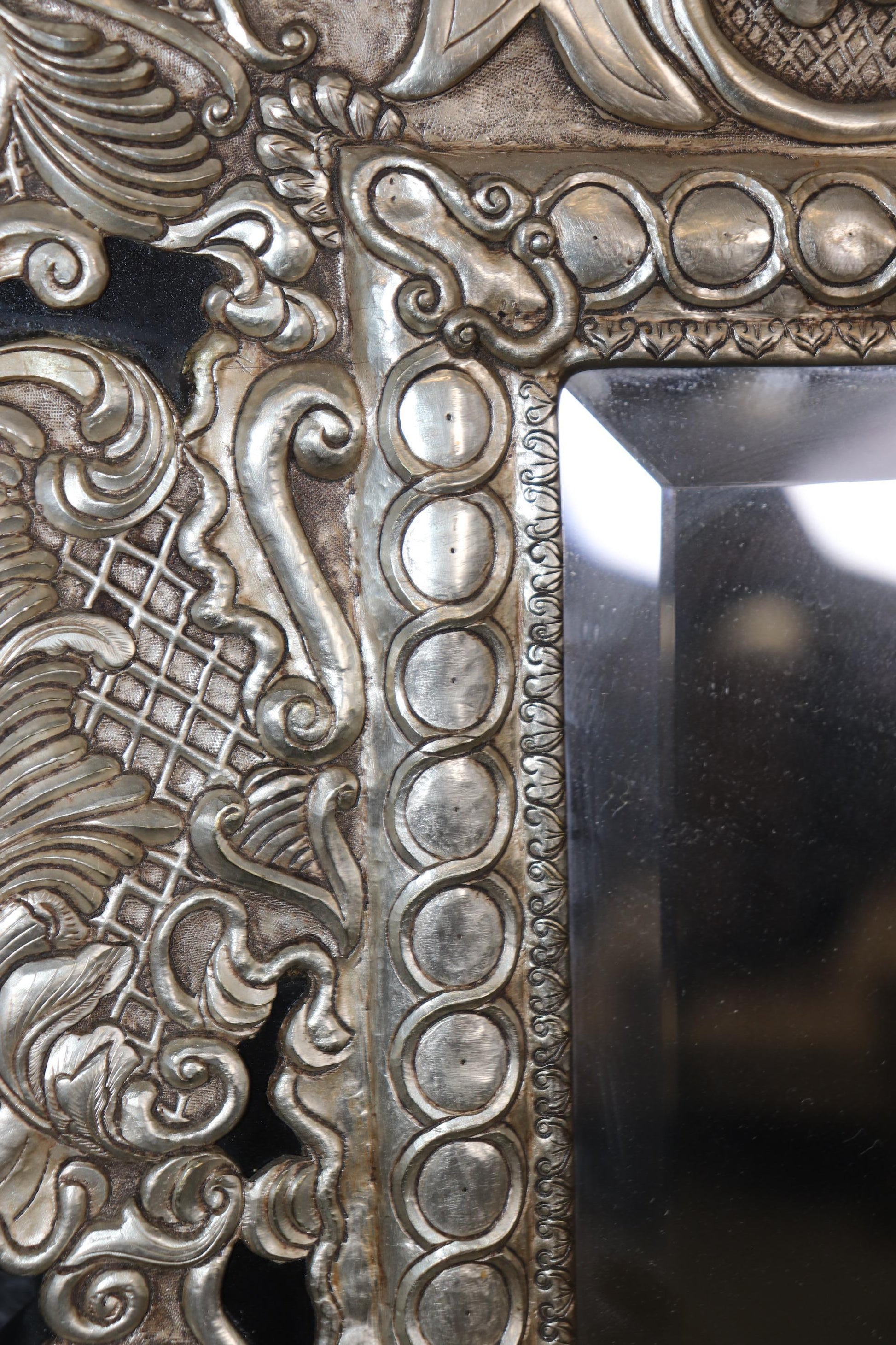 Rare Familial Coat of Arms Nickel Plated Cladded Wooden English Mirror