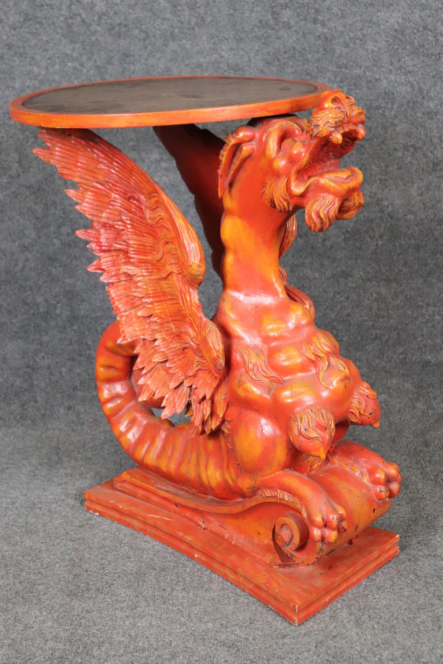 Extremely Rare Pair Full Body carved Griffin Leather Top End Tables Circa 1890s