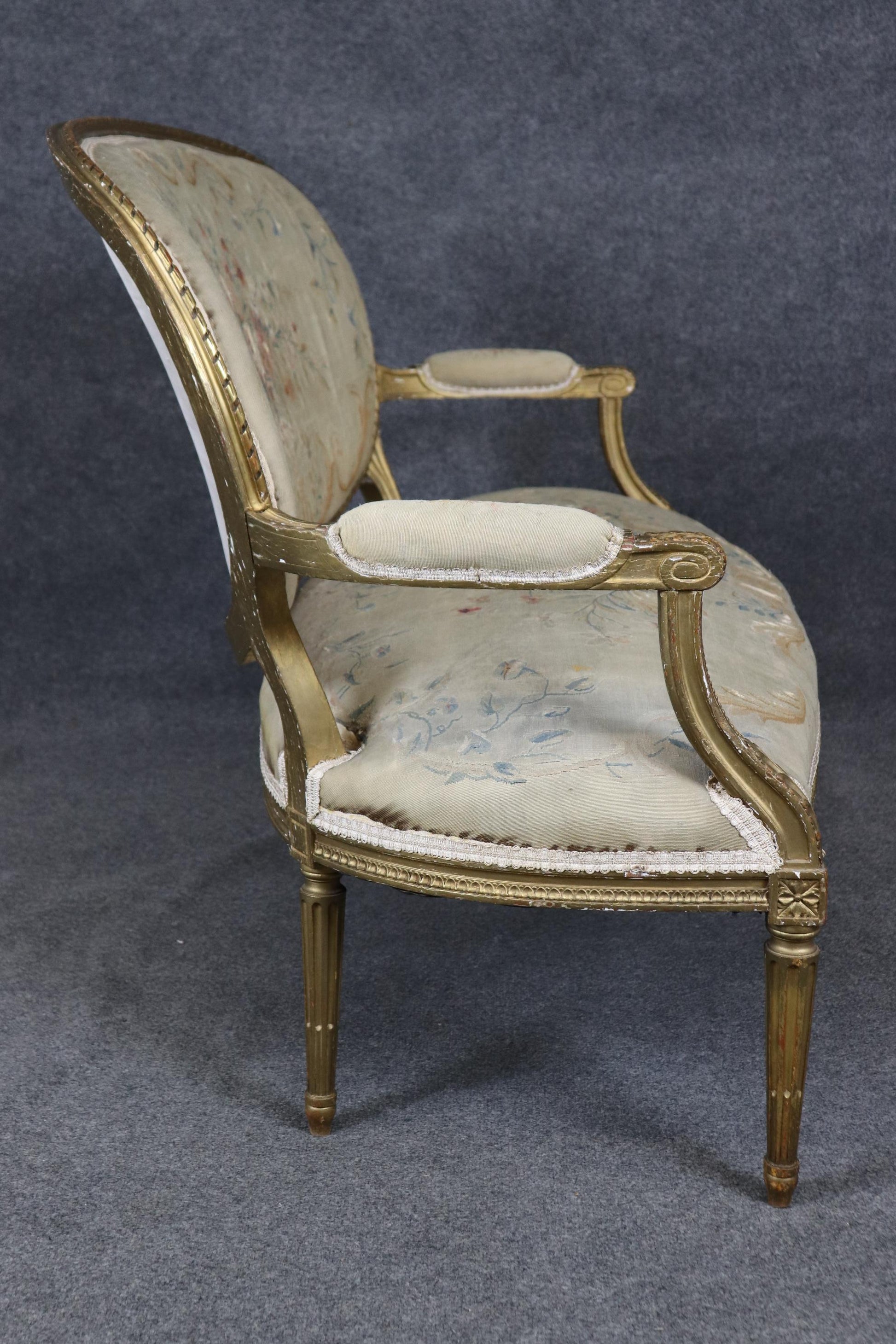 Fine Quality Giltwood Aubusson Upholstered French Louis XVI Style Settee