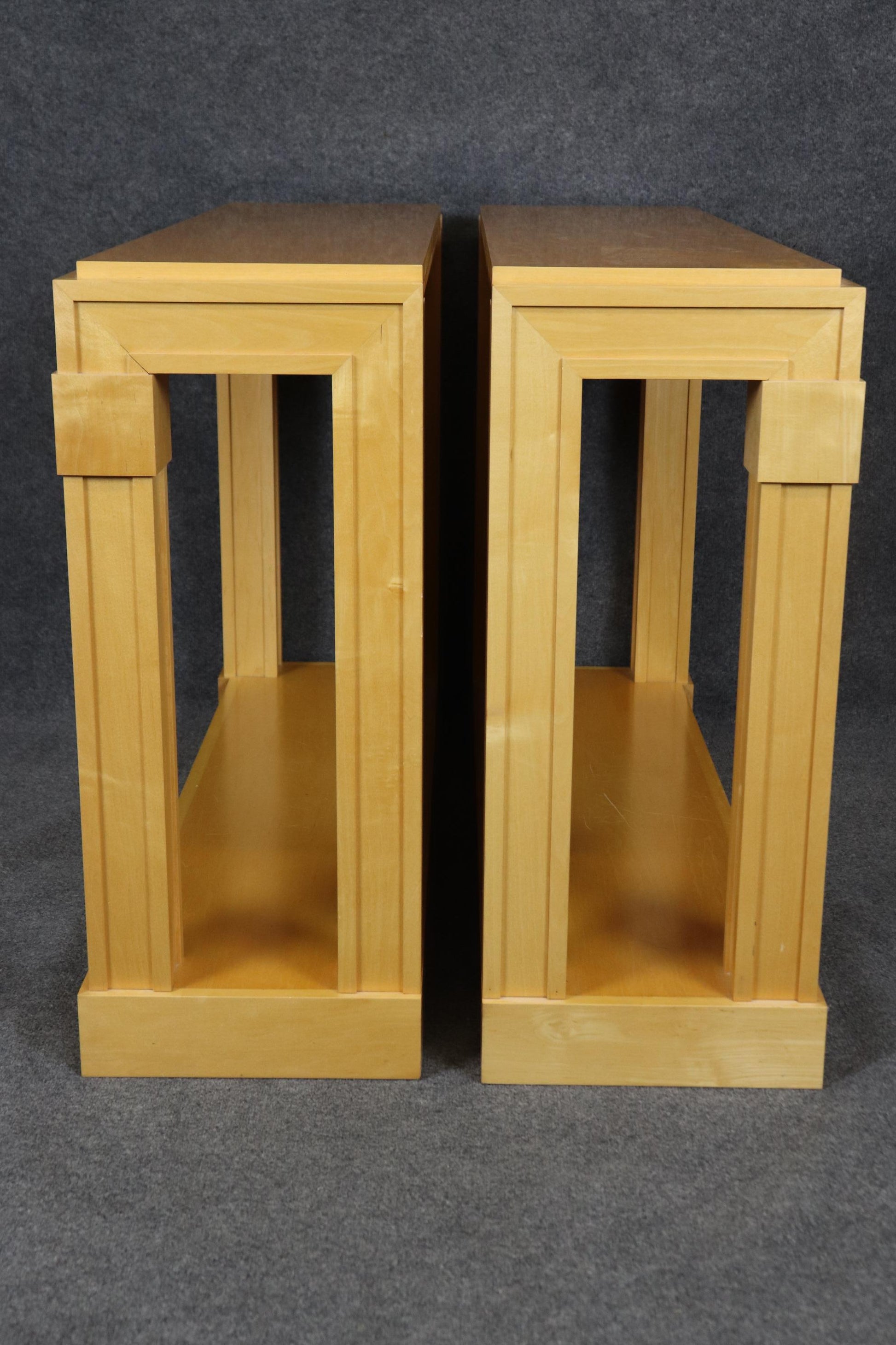 Pair of Hollywood Regency Style Maple Mirrored Console Tables