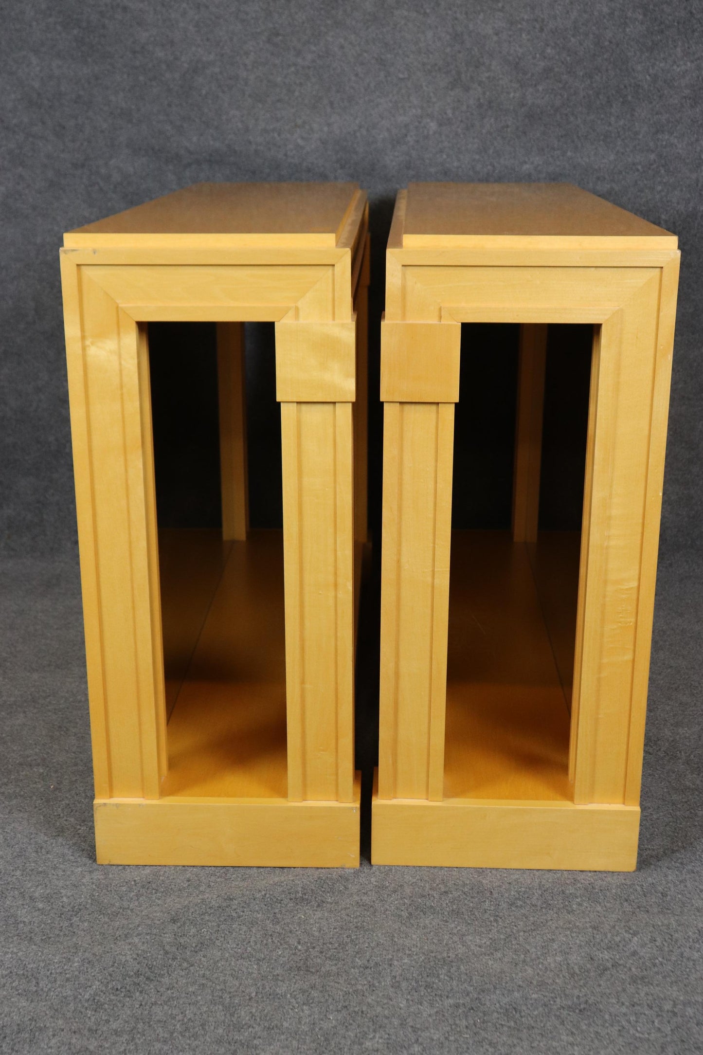 Pair of Hollywood Regency Style Maple Mirrored Console Tables