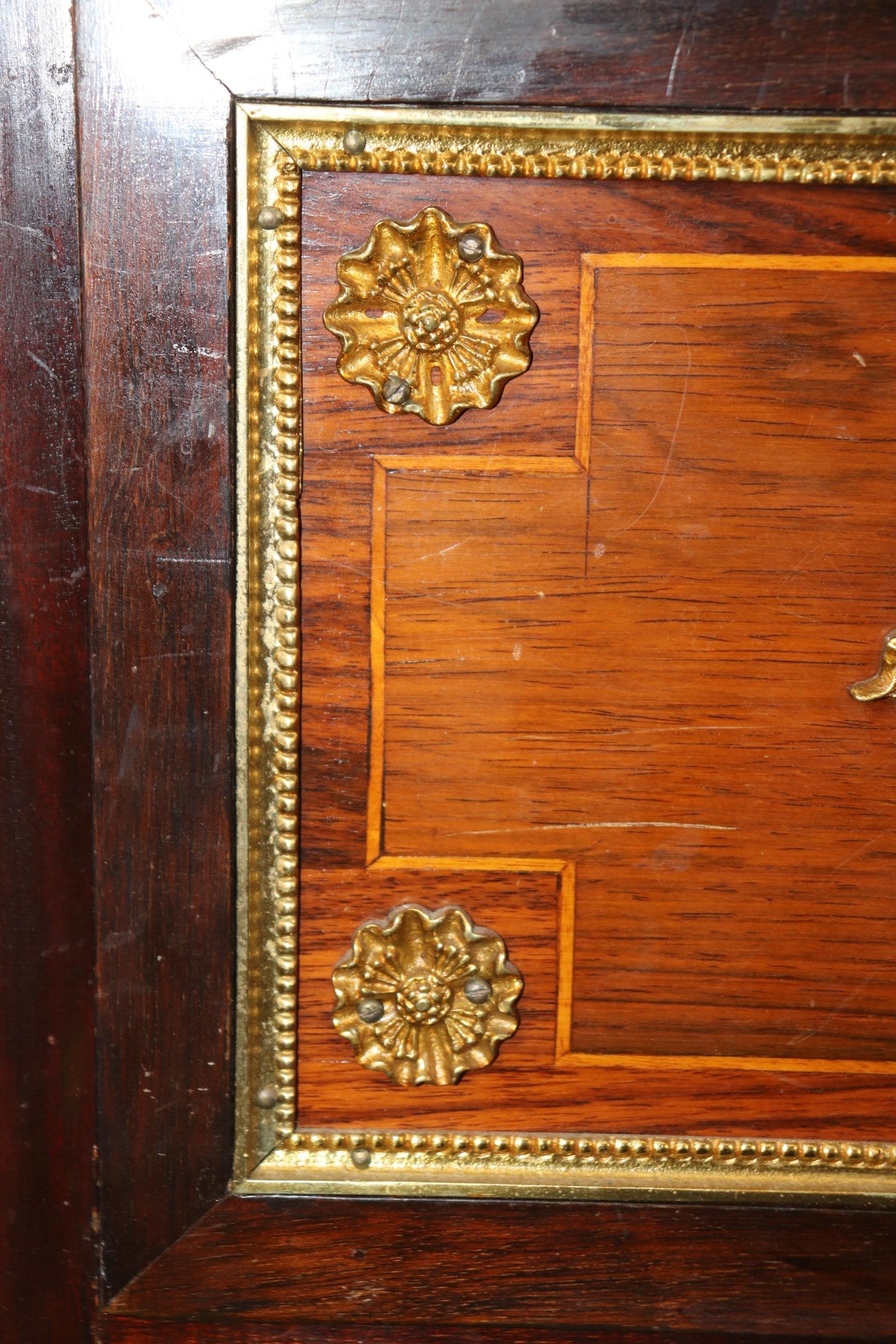 Bronze Paw Footed Marble Top Rosewood and Mahogany French Louis XV Commode