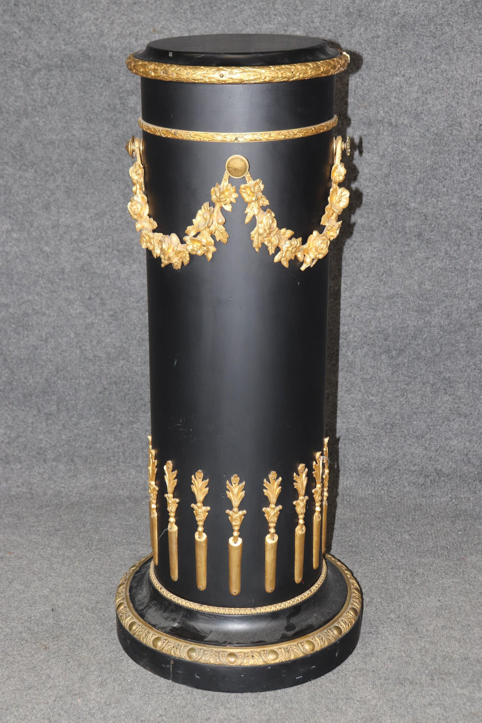 Ebonized Black Lacquered Bronze Mounted Italian Neoclassical Pedestal Column