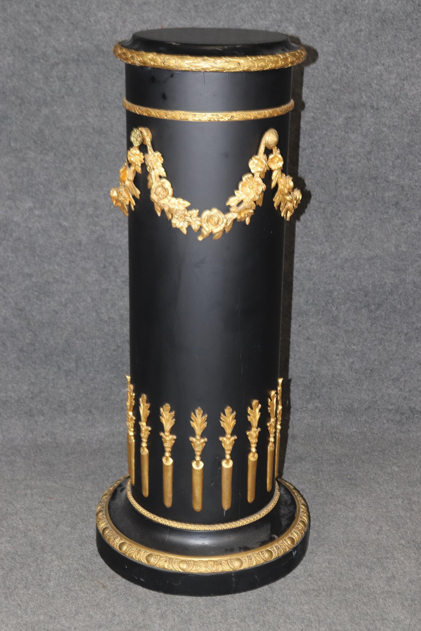 Ebonized Black Lacquered Bronze Mounted Italian Neoclassical Pedestal Column