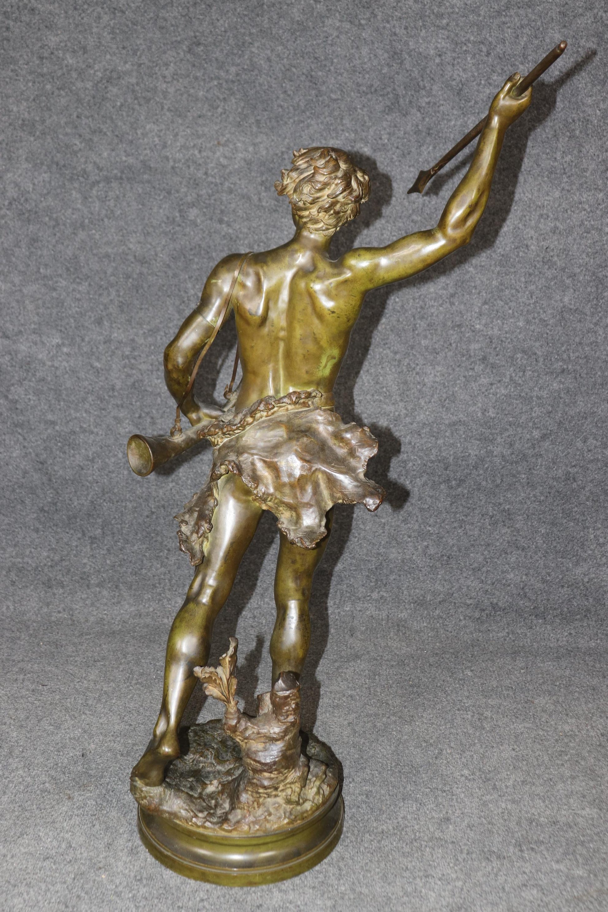 Adrien Étienne Gaudez Figural Bronze Sculpture 'Acteon" Man Hunting with Spear