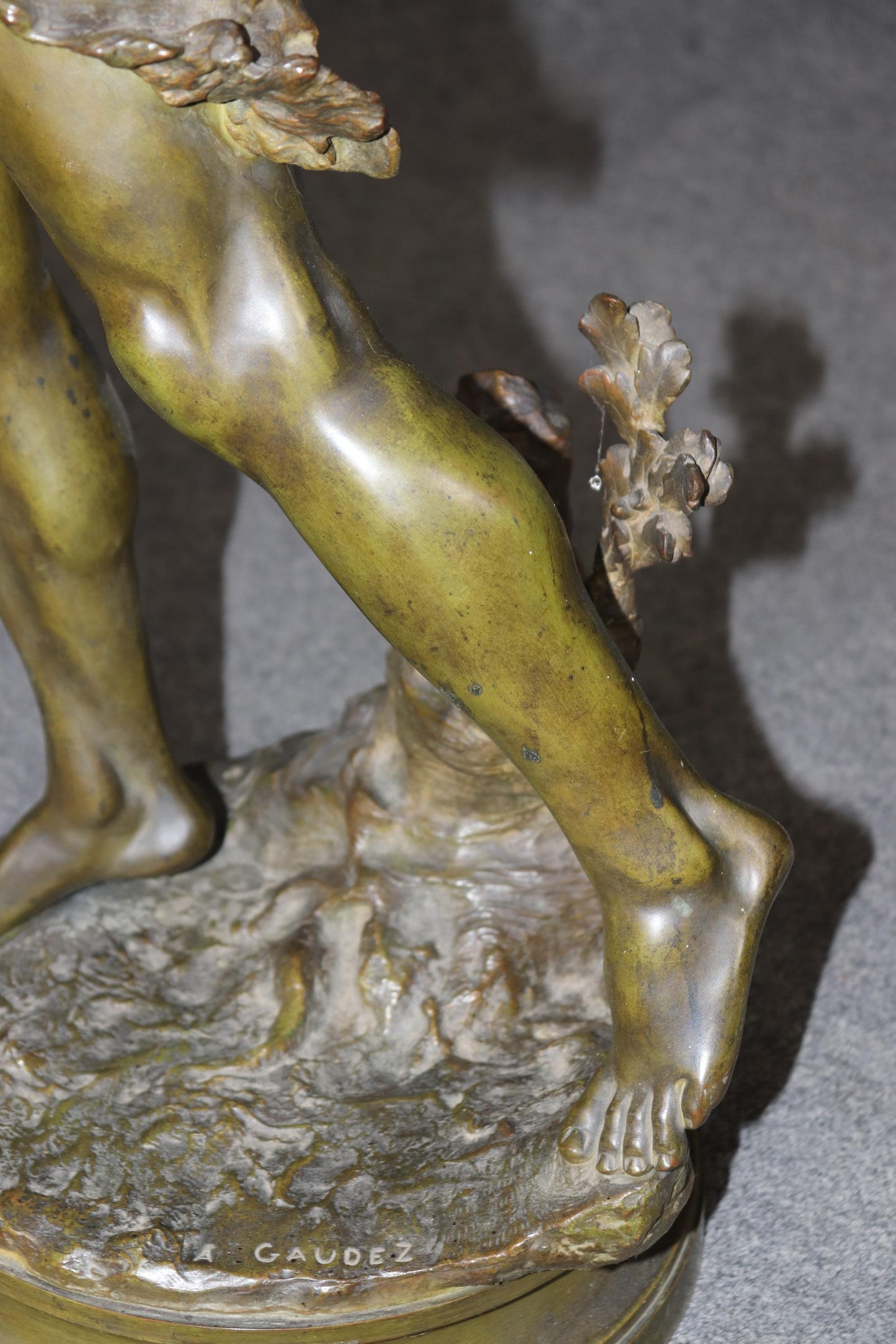 Adrien Étienne Gaudez Figural Bronze Sculpture 'Acteon" Man Hunting with Spear